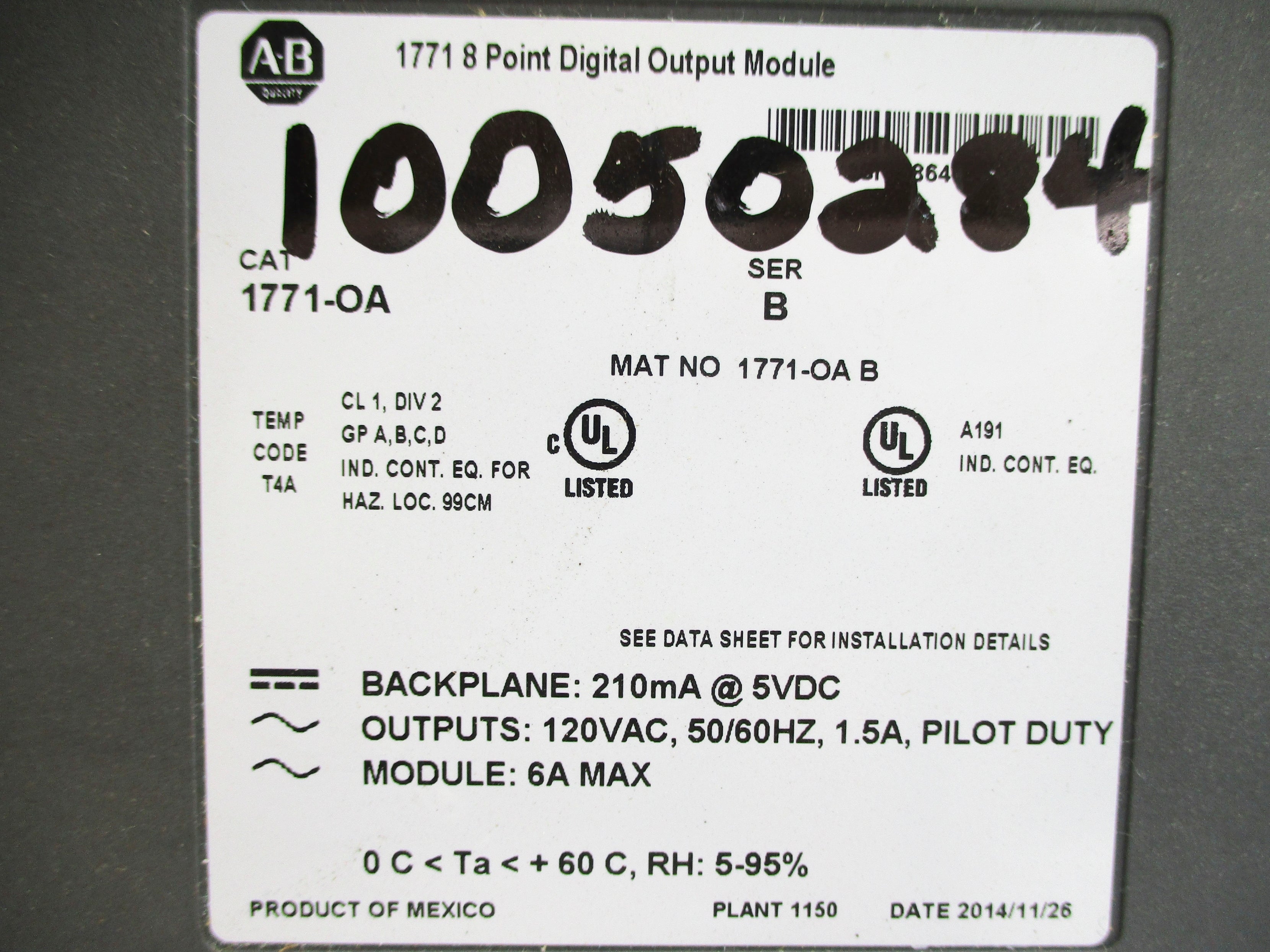 ALLEN BRADLEY 1771-OA SER. B NSNP