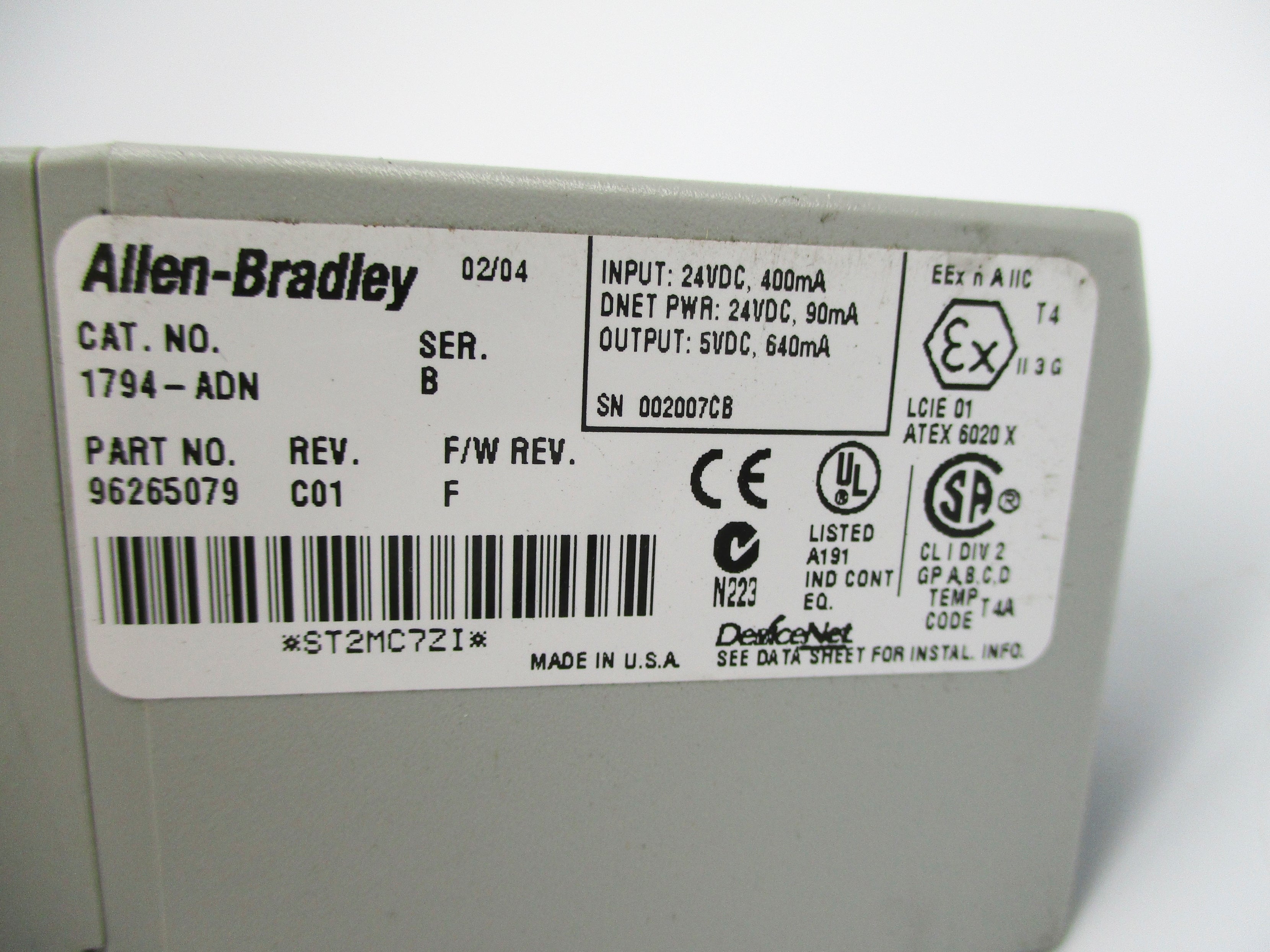 ALLEN BRADLEY 1794-ADN SER. B F/W F NSNP