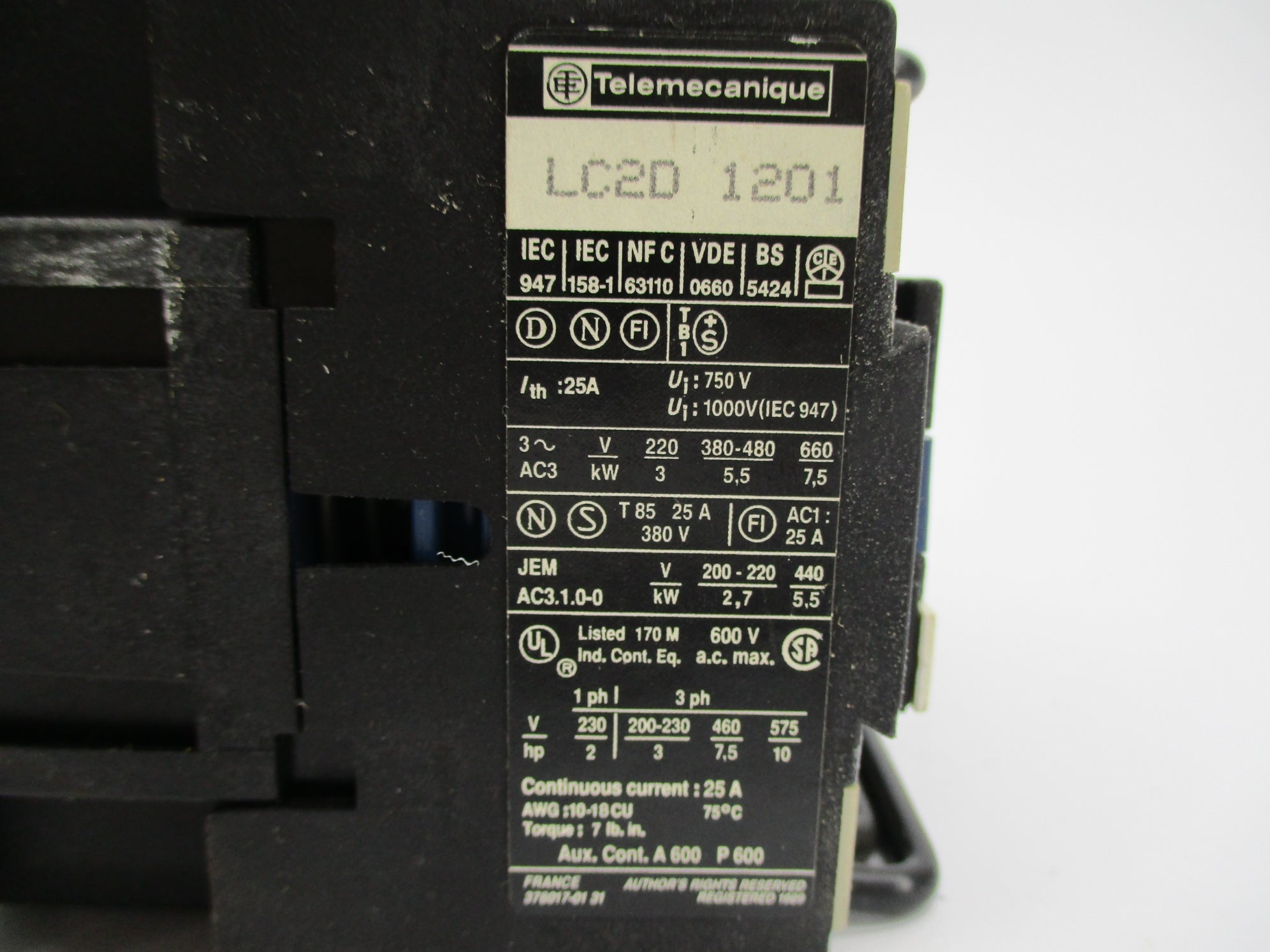 TELEMECANIQUE LC2D1201G6 120V NSNP
