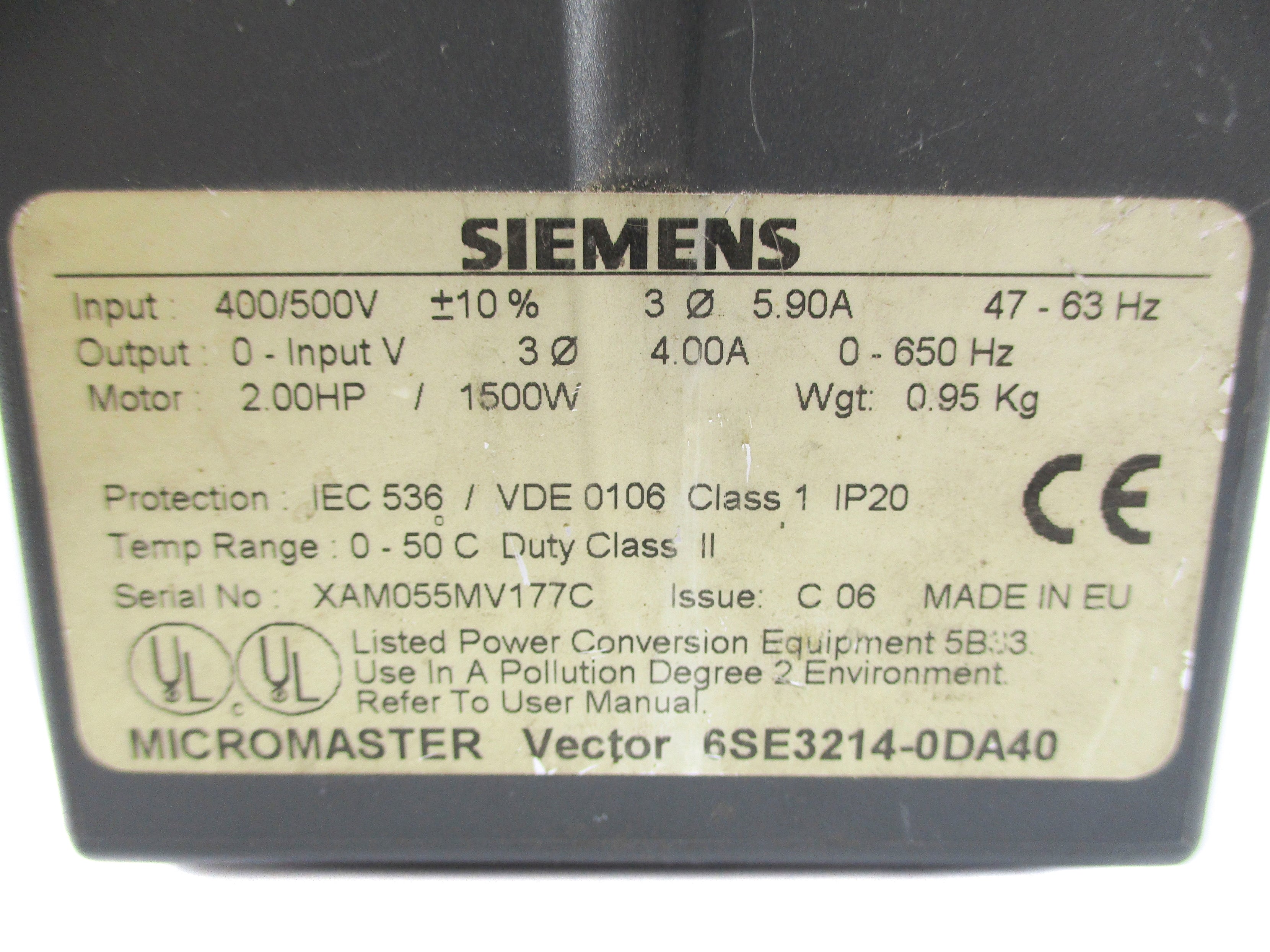 SIEMENS 6SE3214-0DA40 (AS PICTURED) UNMP