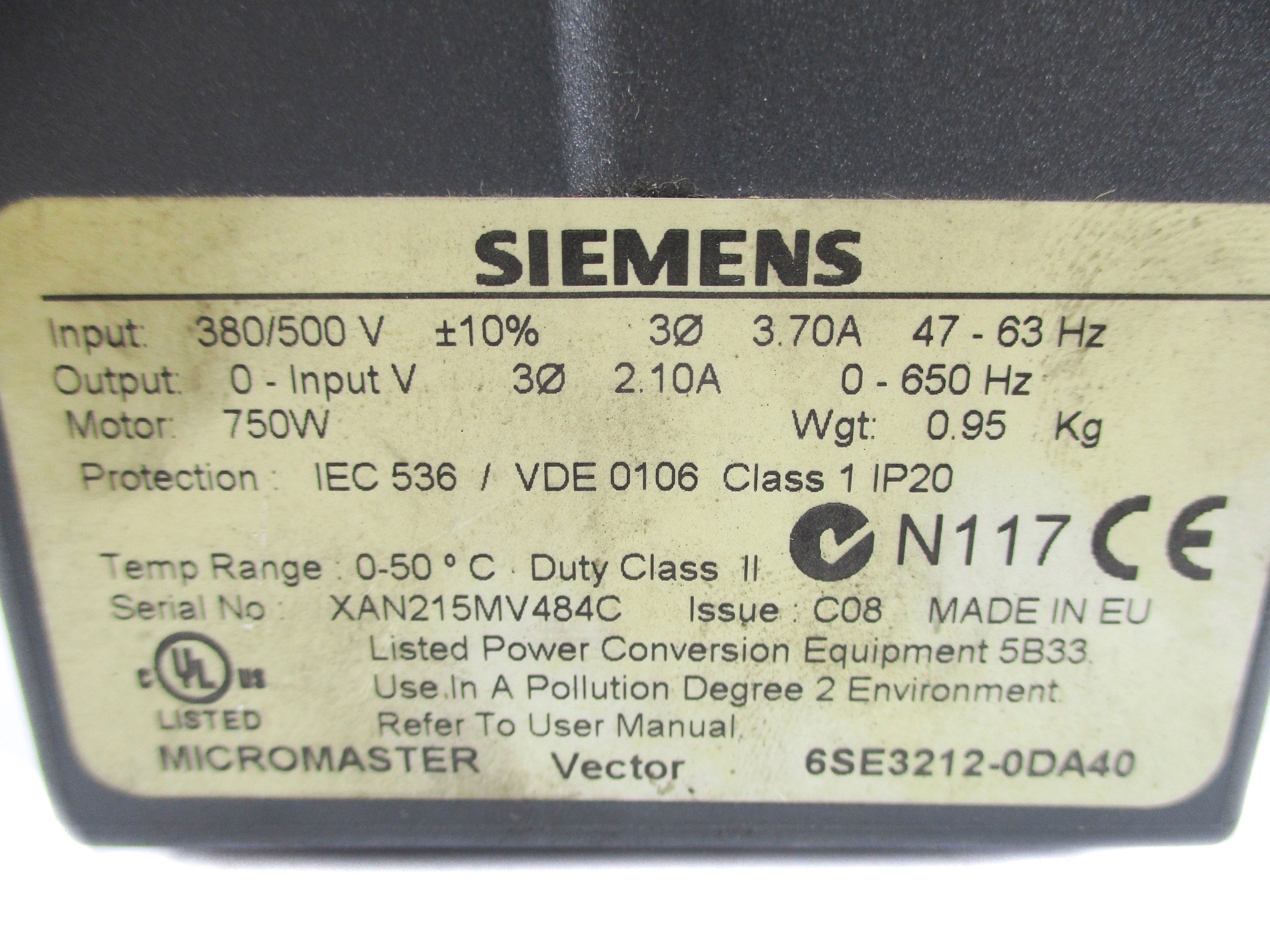 SIEMENS 6SE3212-0DA40 MMV8 (AS PICTURED) UNMP