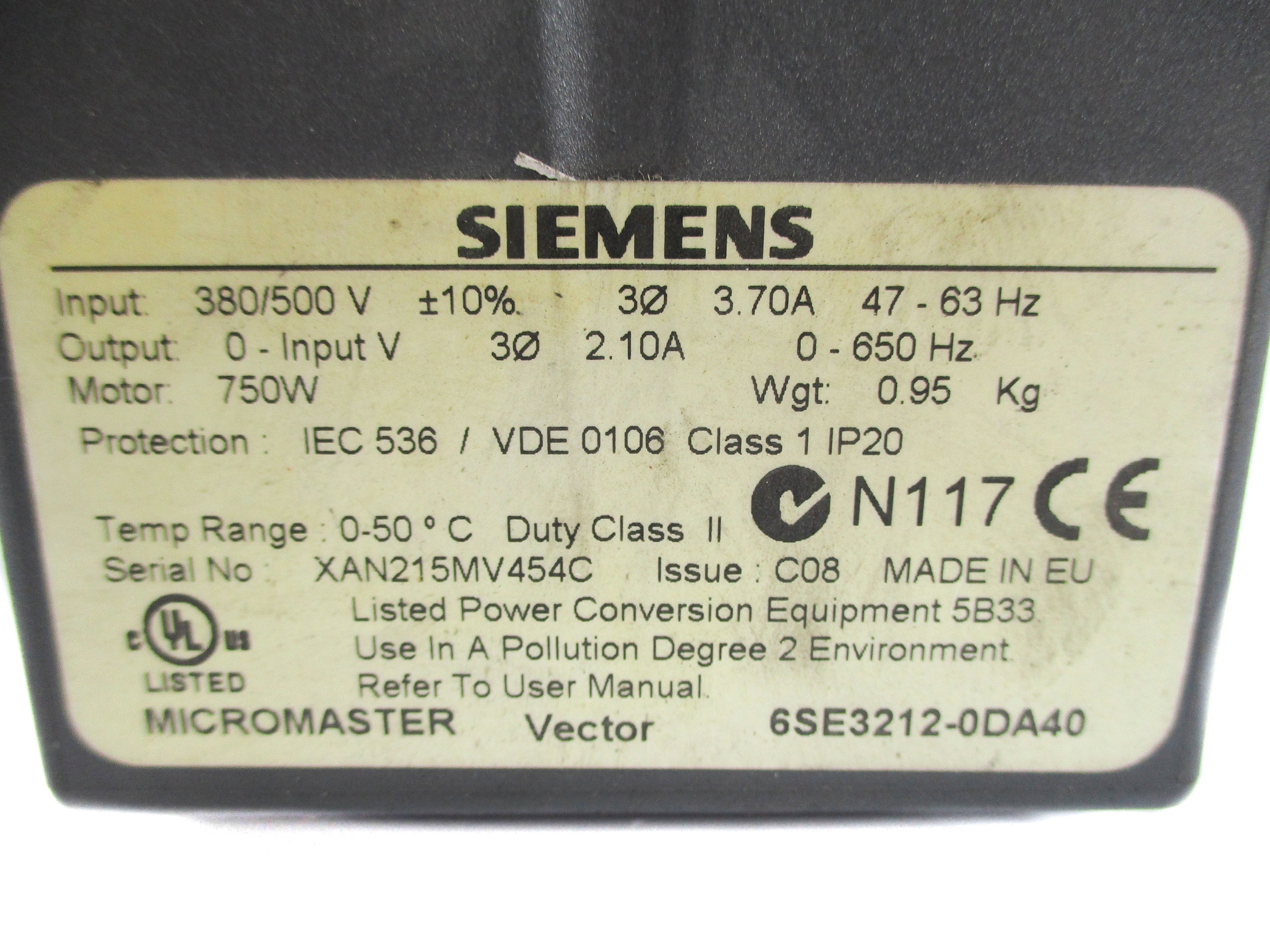 SIEMENS 6SE3212-0DA40 MMV13 (AS PICTURED) UNMP