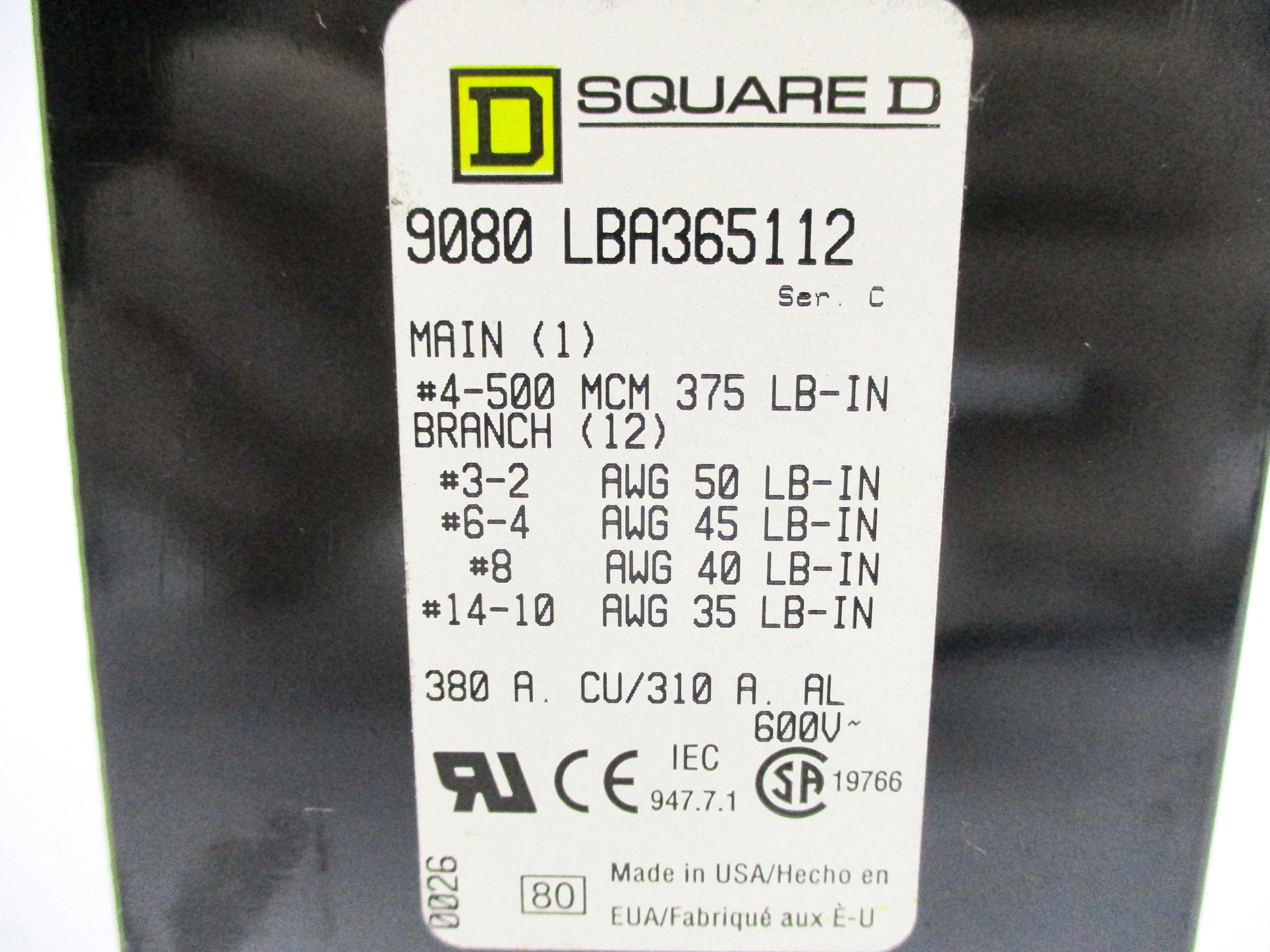SQUARE D 9080LBA365112 SER. C NSNP