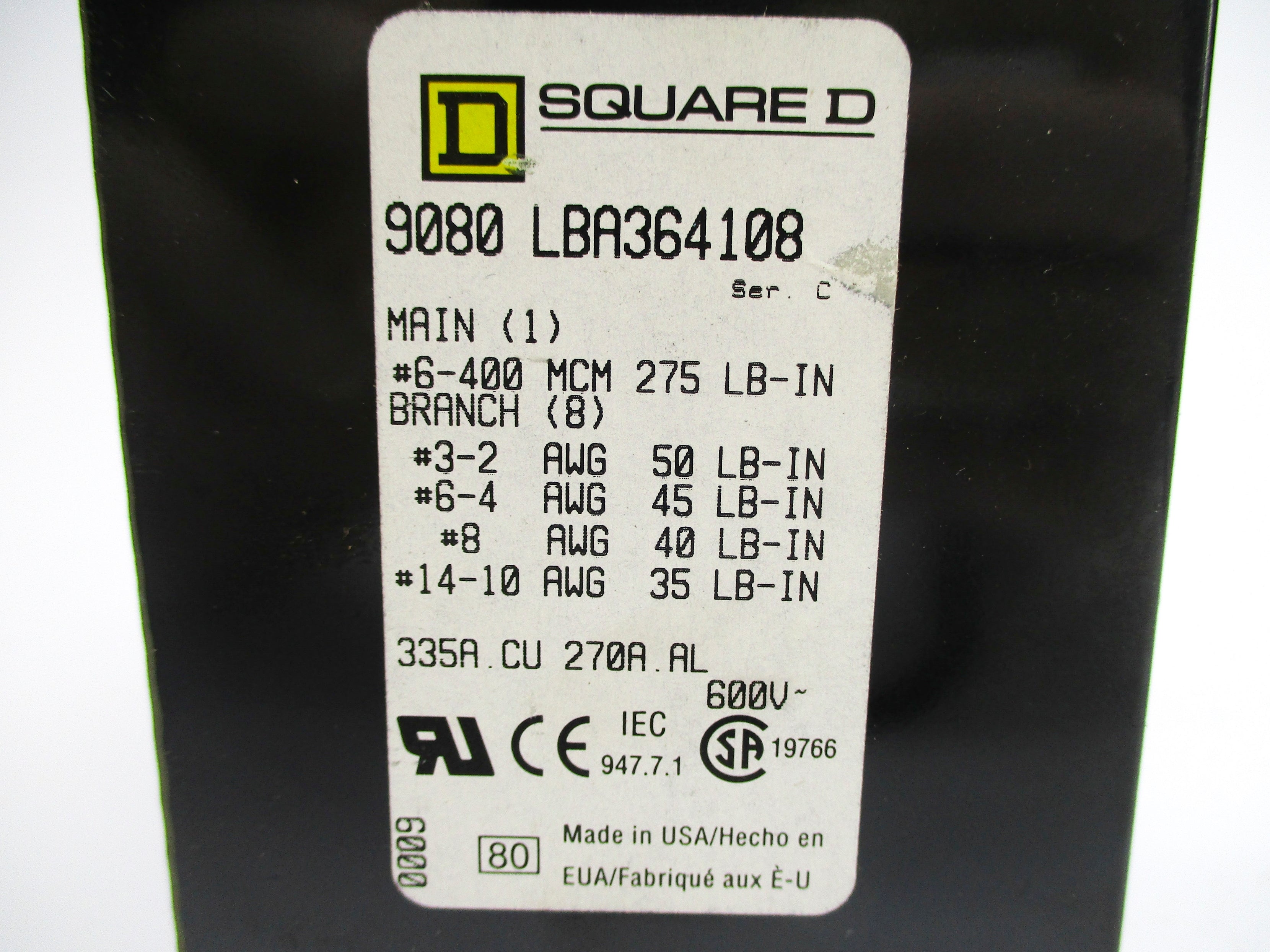 SQUARE D 9080LBA364108 NSNP