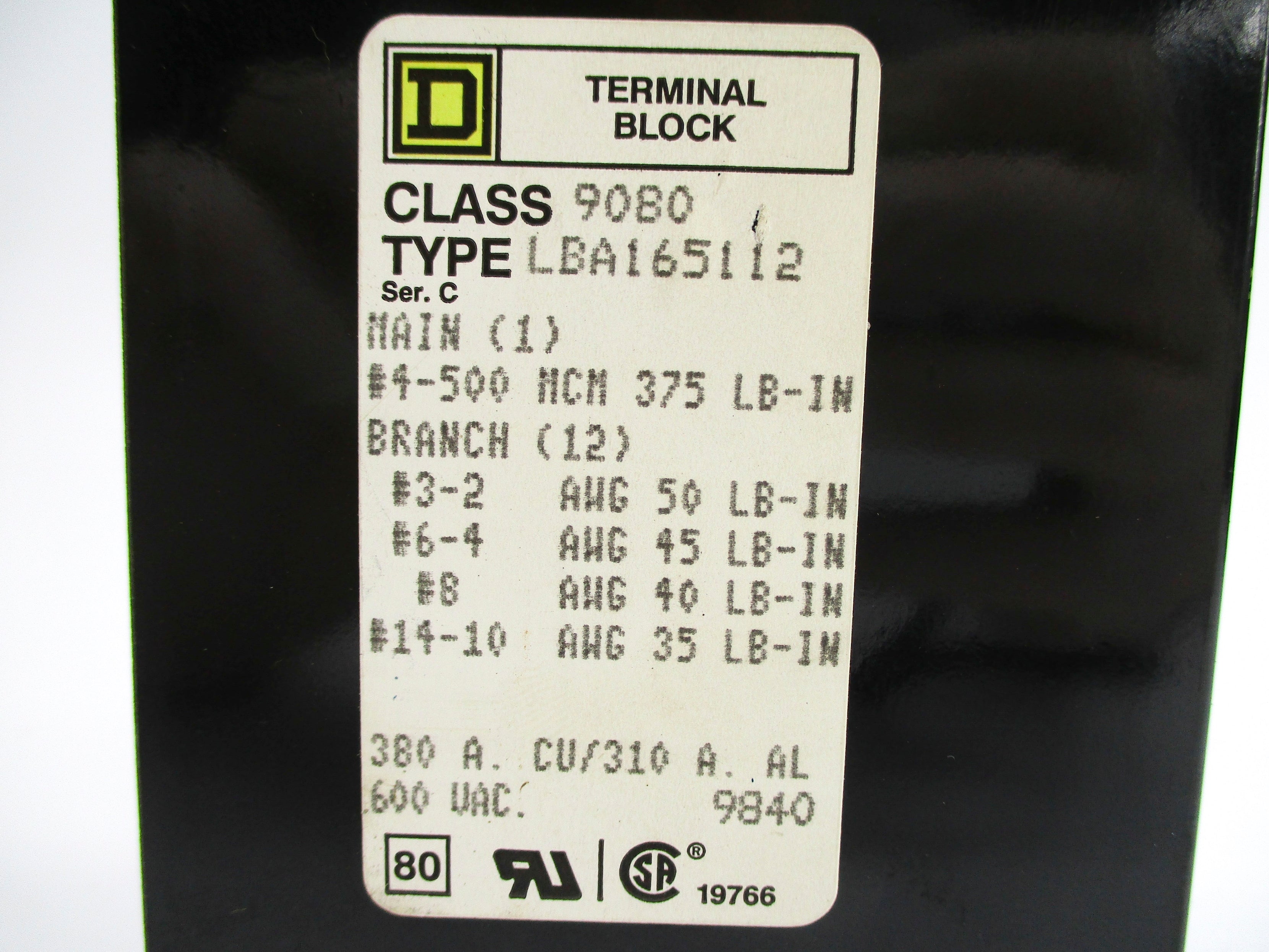 SQUARE D 9080LBA165112 SER. C 600V 380A NSNP