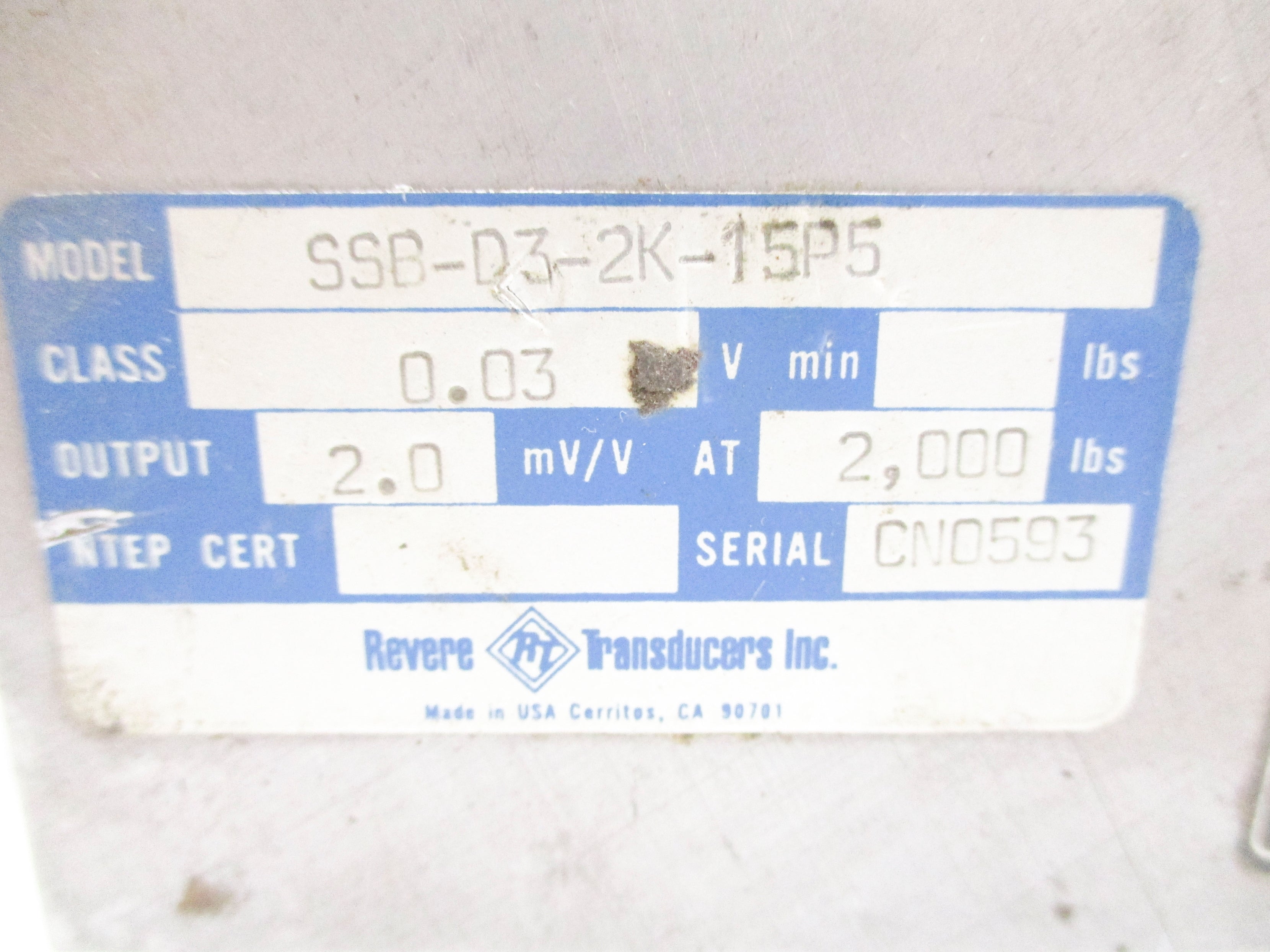 REVERE TRANSDUCERS SSB-D3-2K-15P5 UNMP