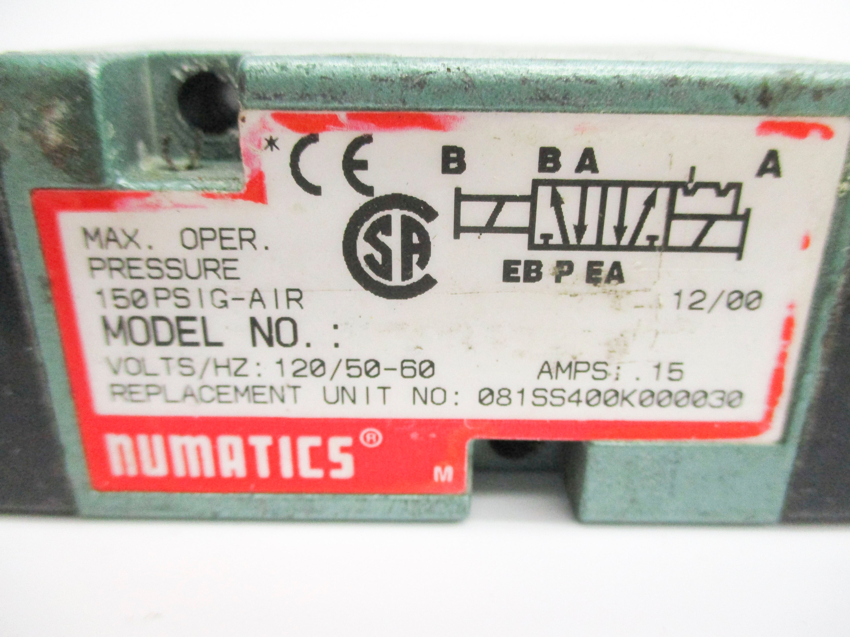 NUMATICS 081SS400K000030 110/120V UNMP