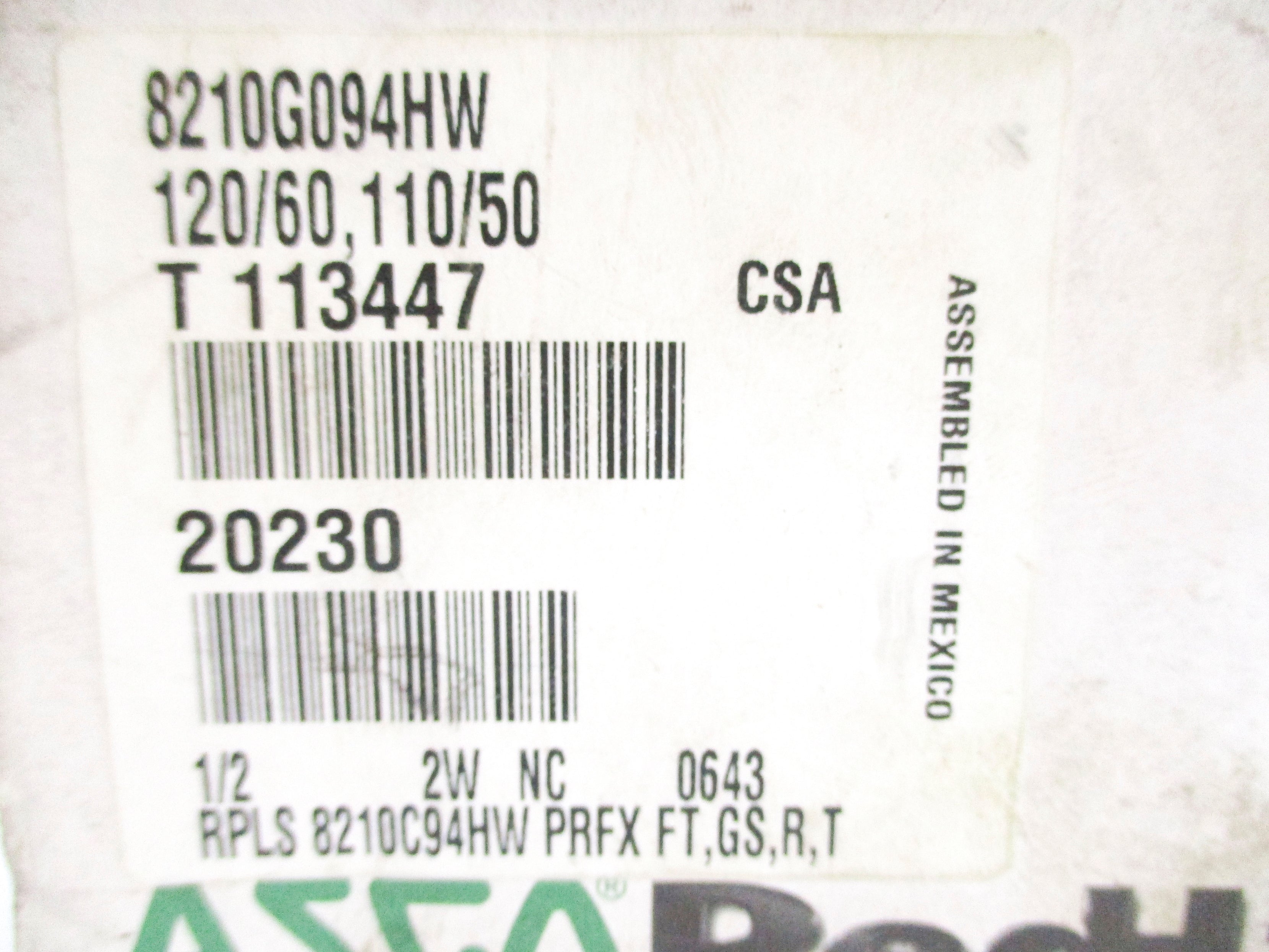 ASCO 8210G094HW 120/60 110/50 (AS PICTURED) NSMP