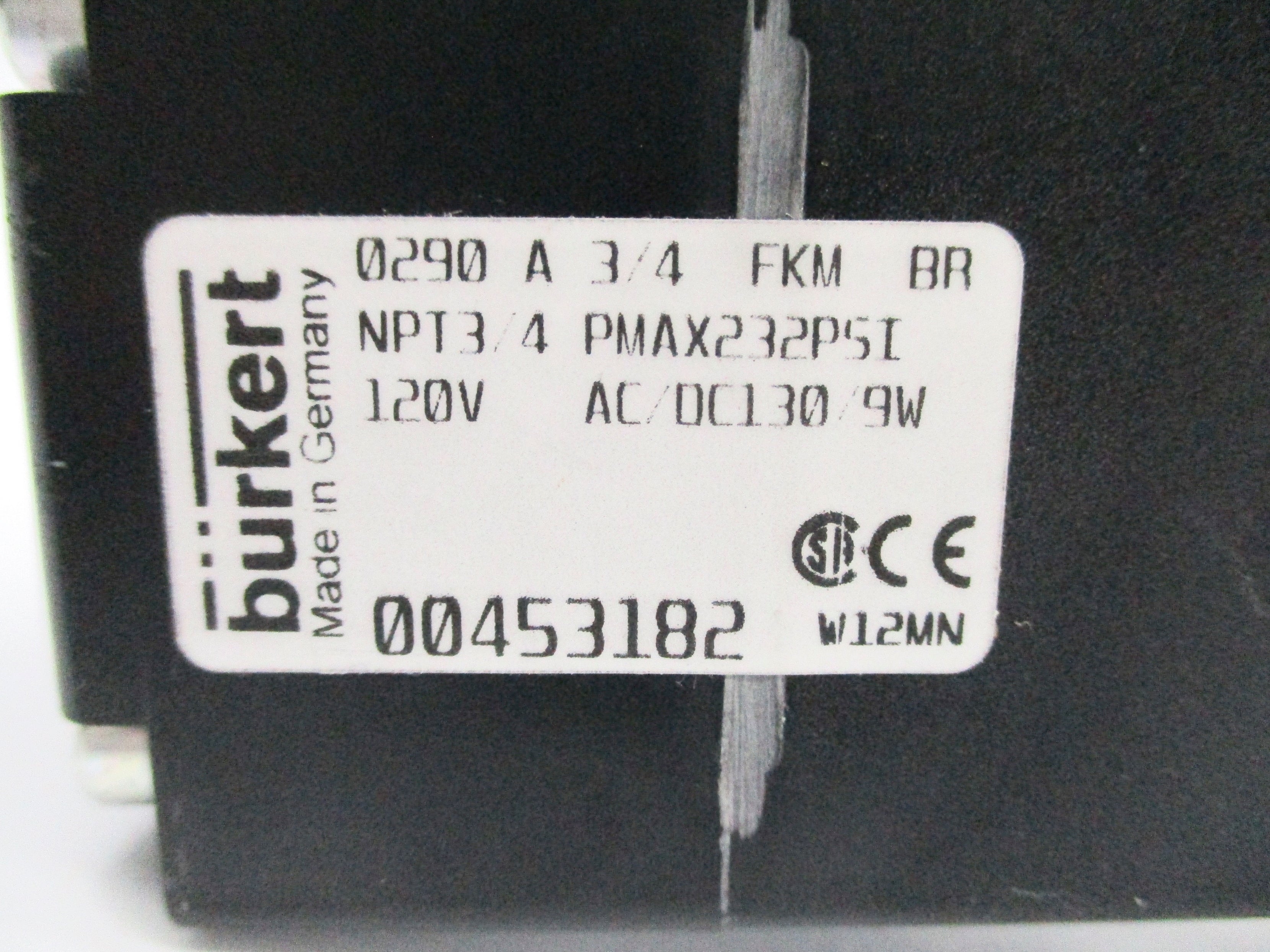 BURKERT 0290-A-3/4-FKM-BR 232PSI 120VAC NSNP