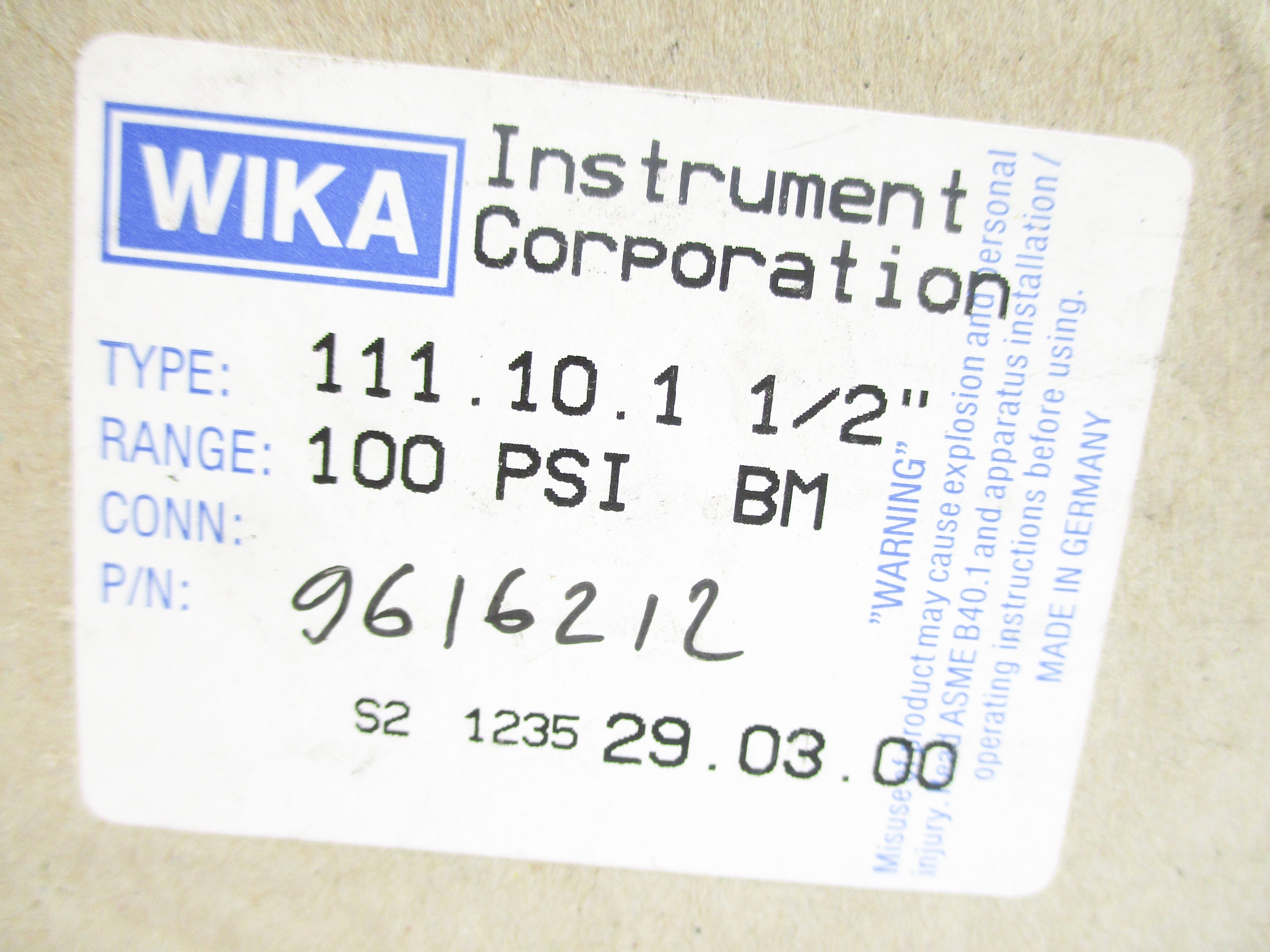 WIKA 9616212 0-100PSI NSMP