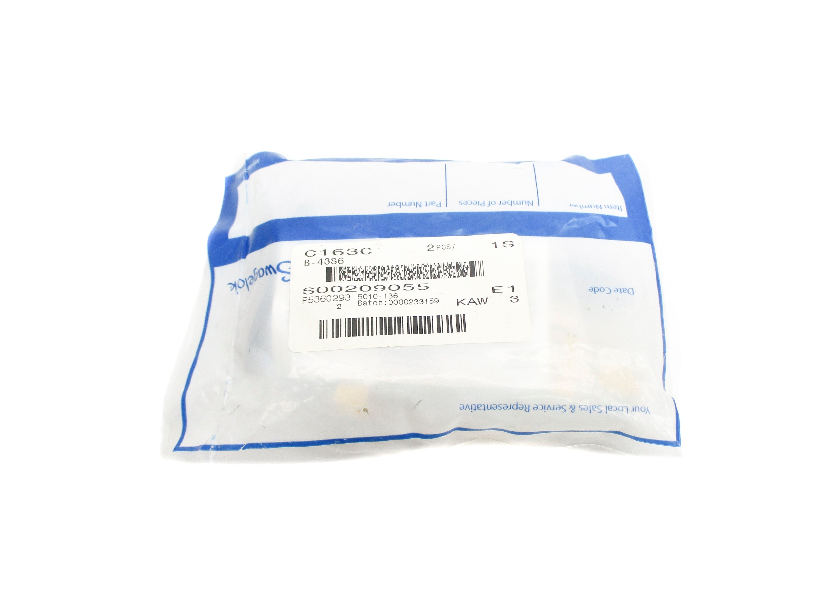 SWAGELOK B-43S6 2200PSI (PKG OF 2) NSMP