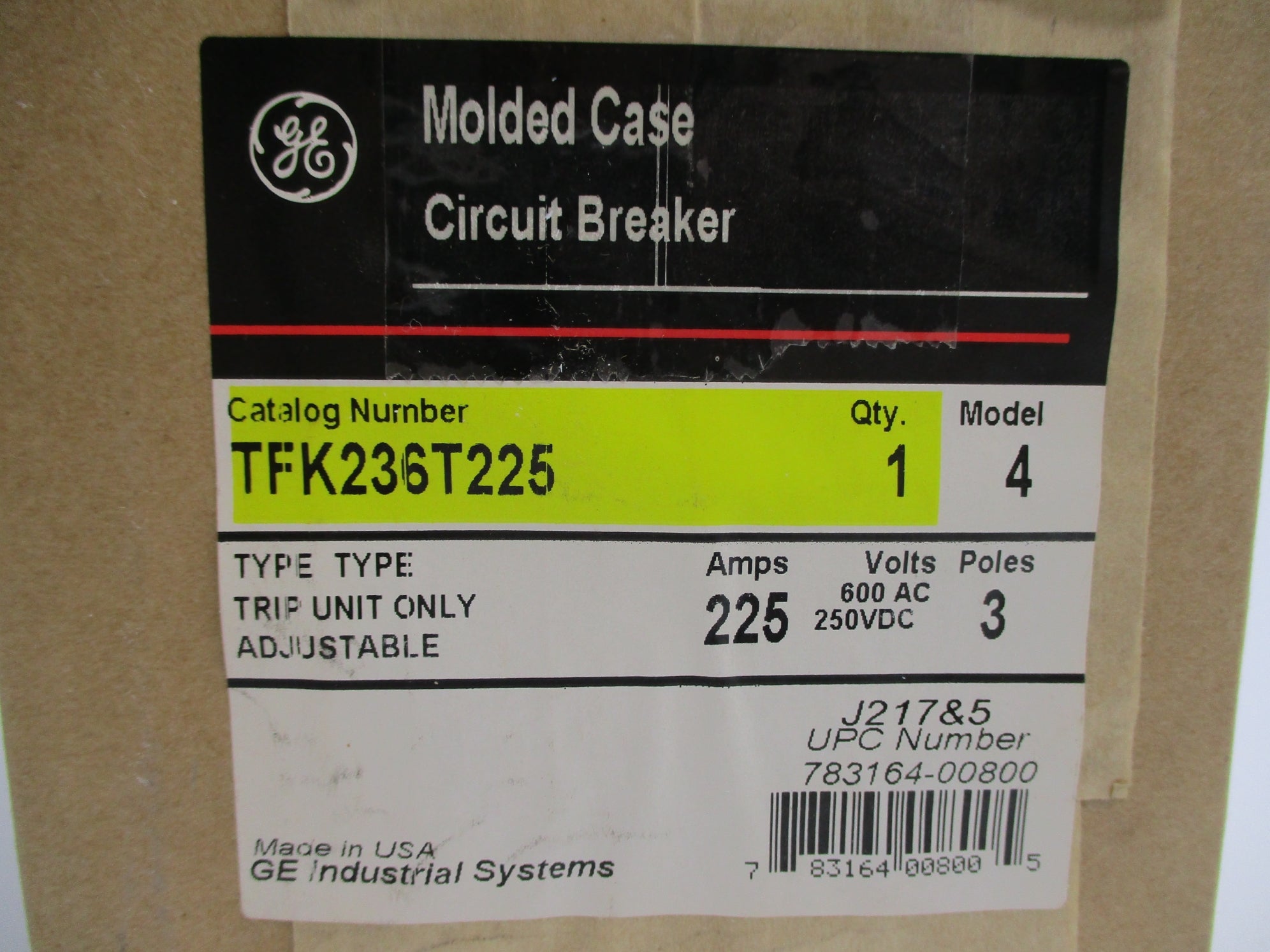 GENERAL ELECTRIC TFK236T225 225A 600VAC 250VDC NSMP