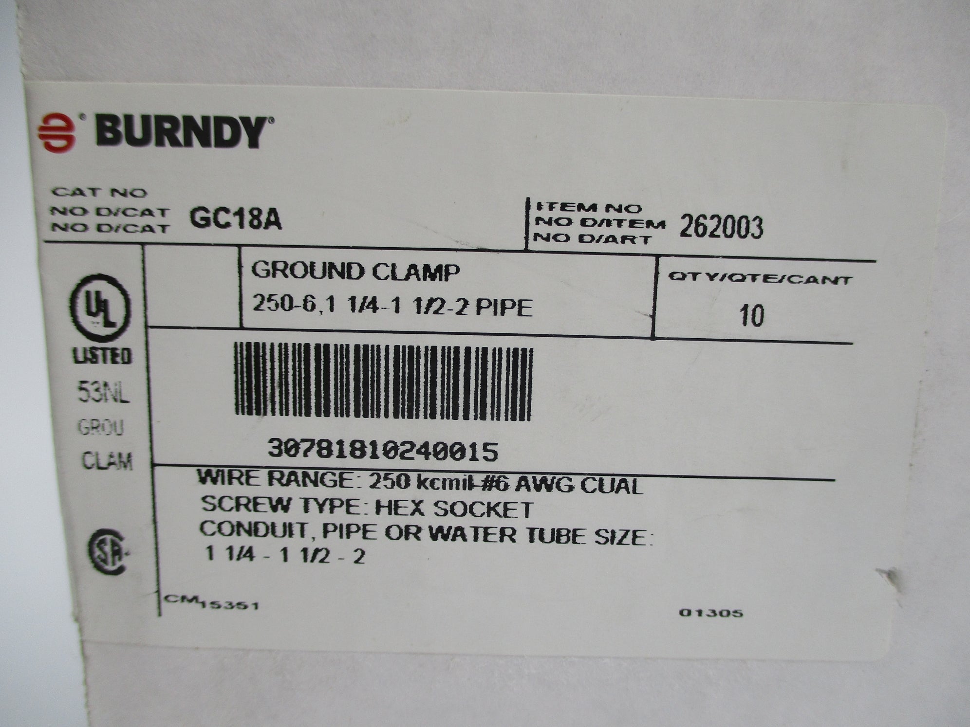 BURNDY GC18A (PKG OF 10) NSMP