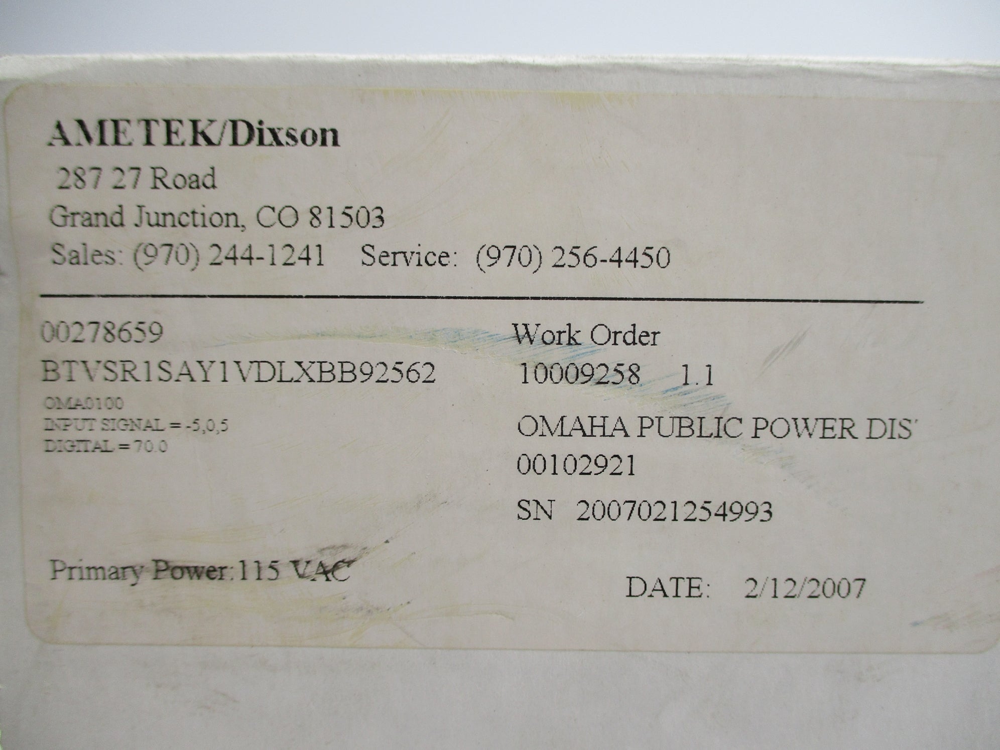 AMETEK BTVSR1SAY1VDLXBB92562 NSMP