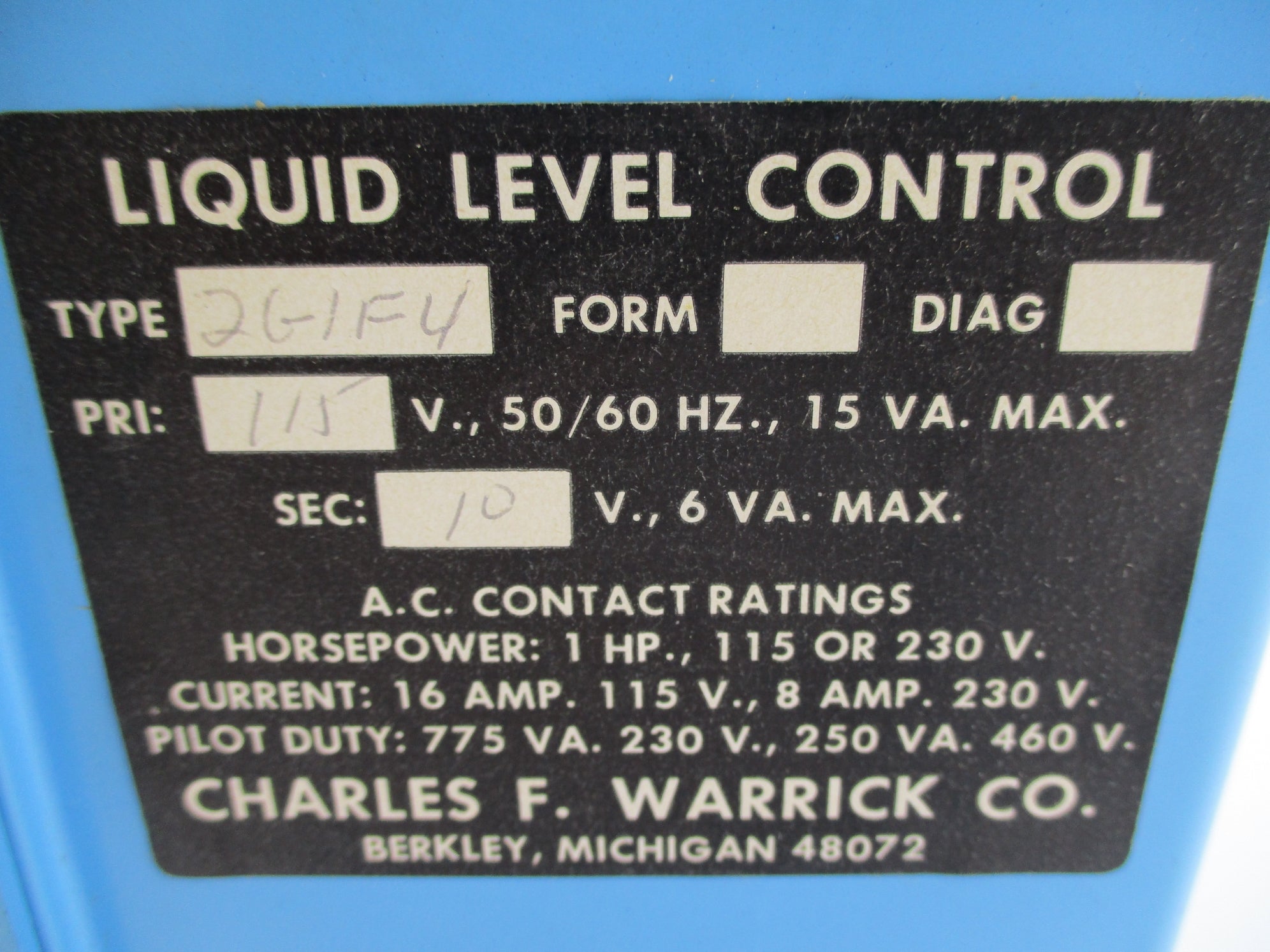 WARRICK CONTROLS 2G1F4 115V UNMP