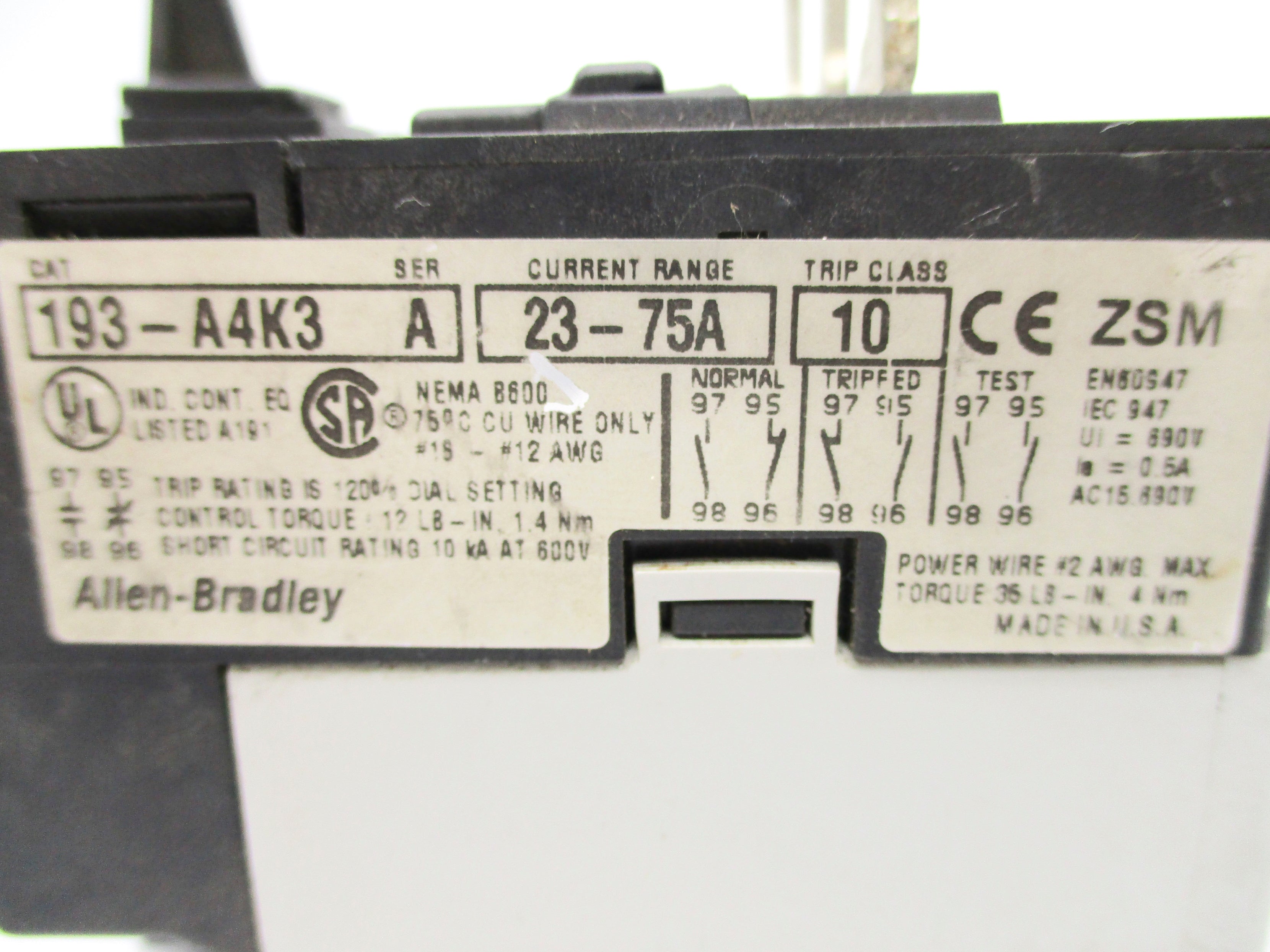 INDUSTRIAL SPARE PART 193-A4K3 SER. A 23-75A NSNP