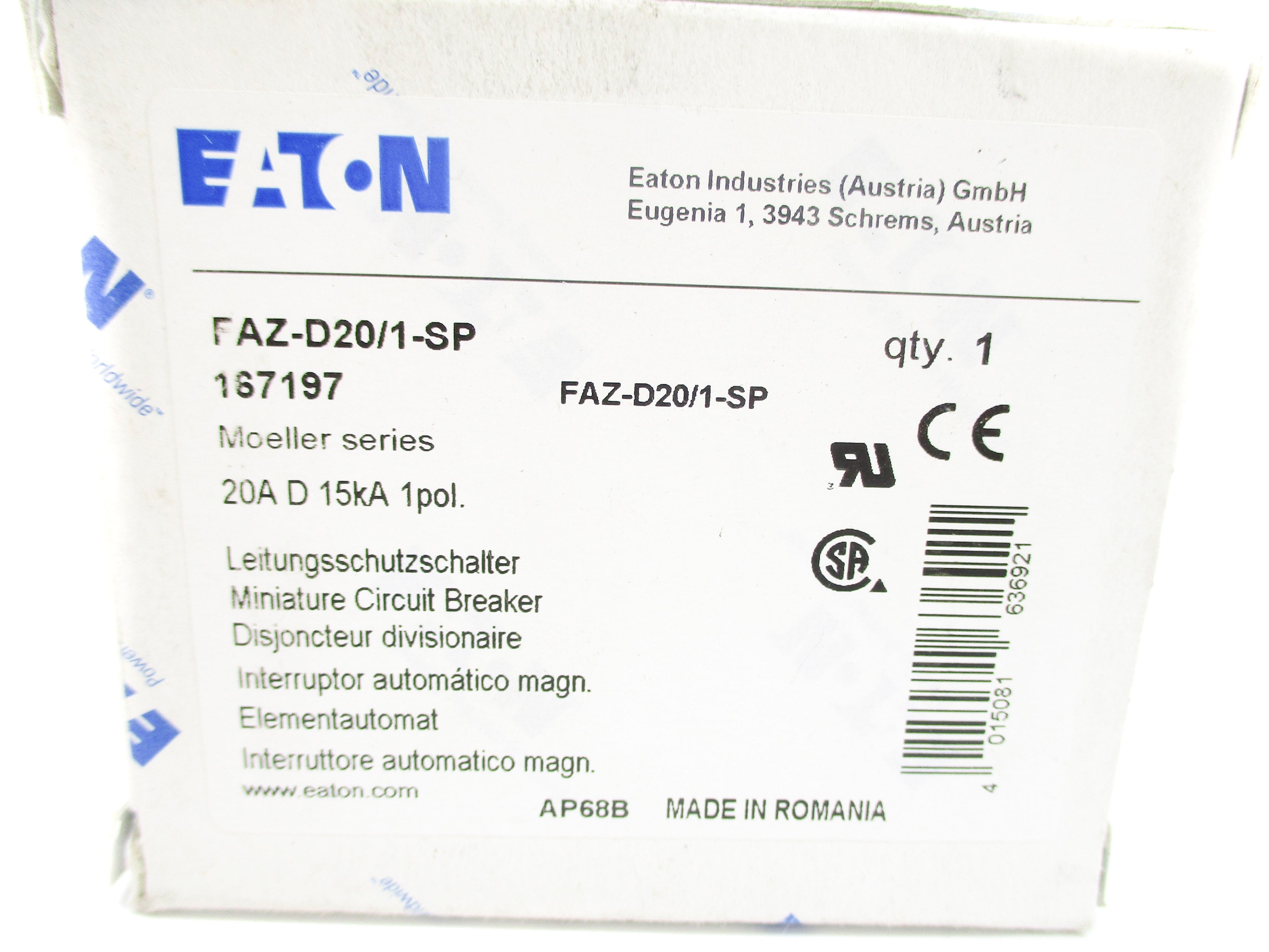 EATON FAZ-D20/1-SP 20A 230/415V NSMP