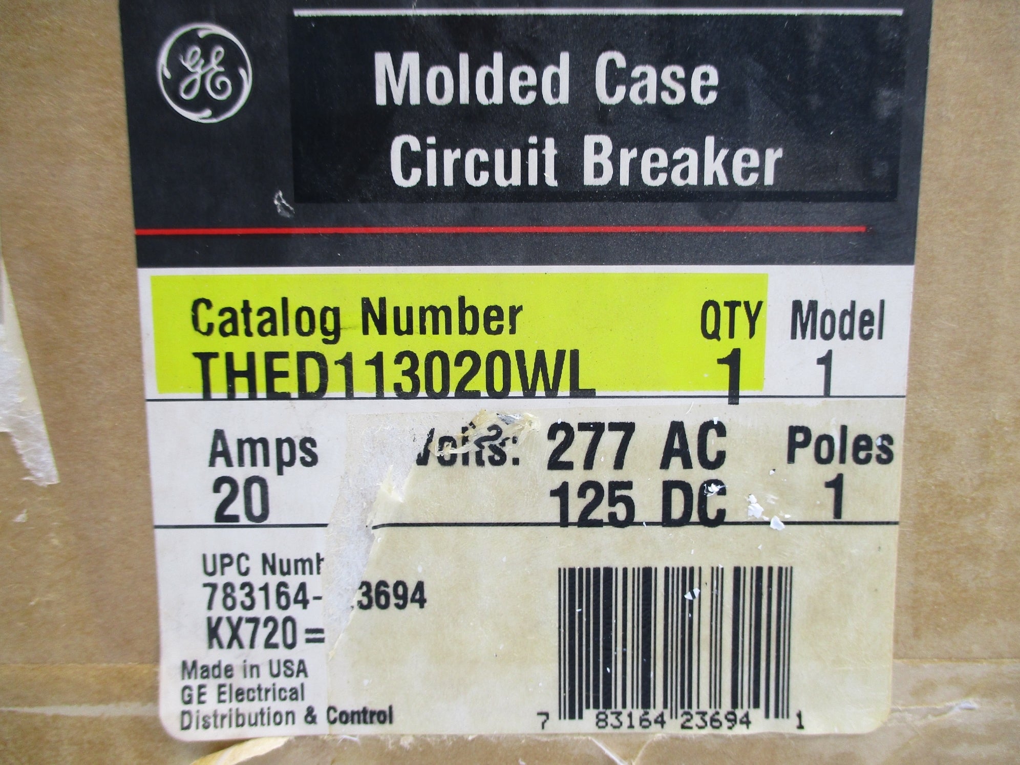 GENERAL ELECTRIC THED113020WL 277VAC 125VDC 20A NSMP