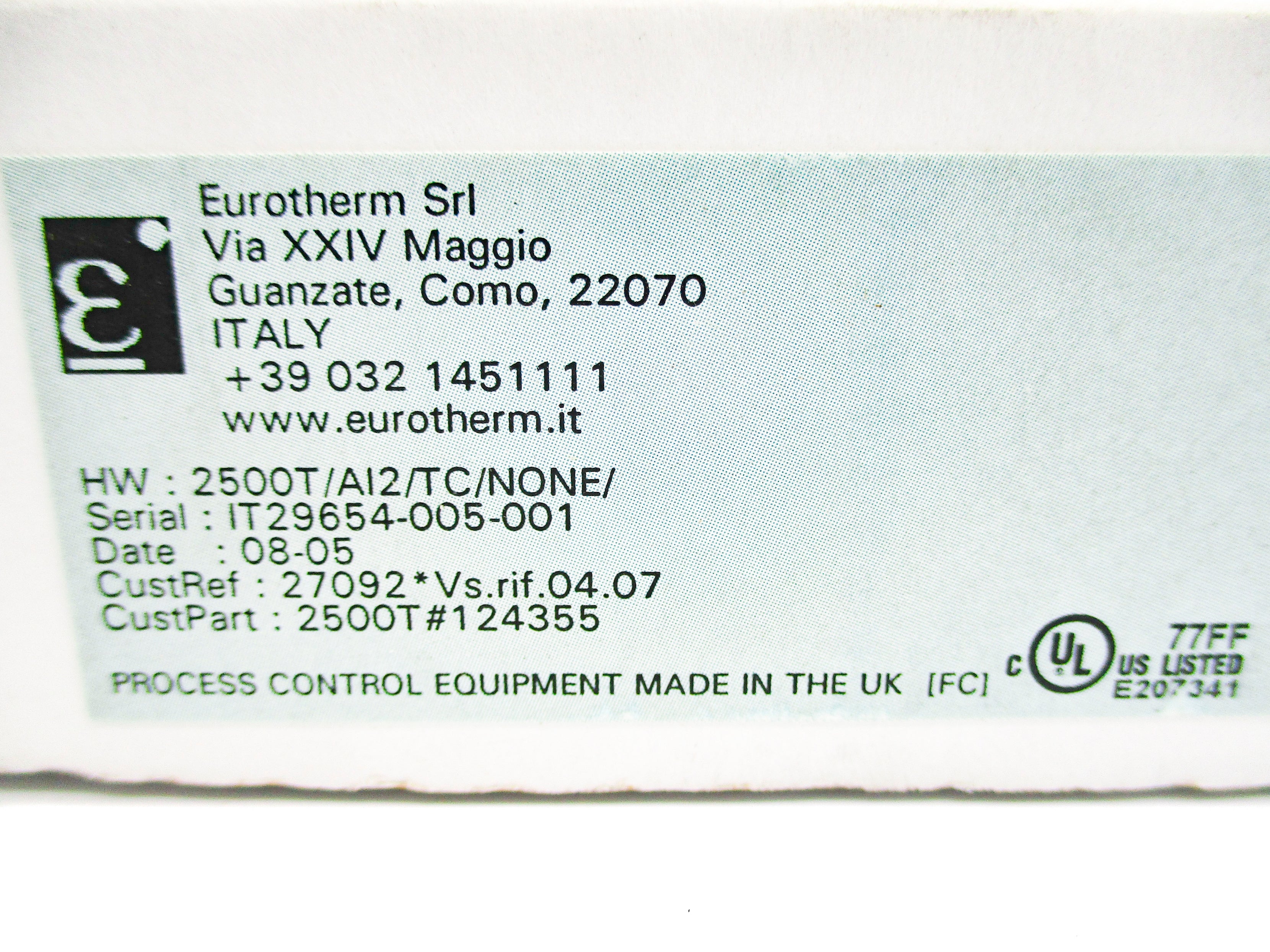 EUROTHERM 2500T/AI2/TC/NONE/ NSMP