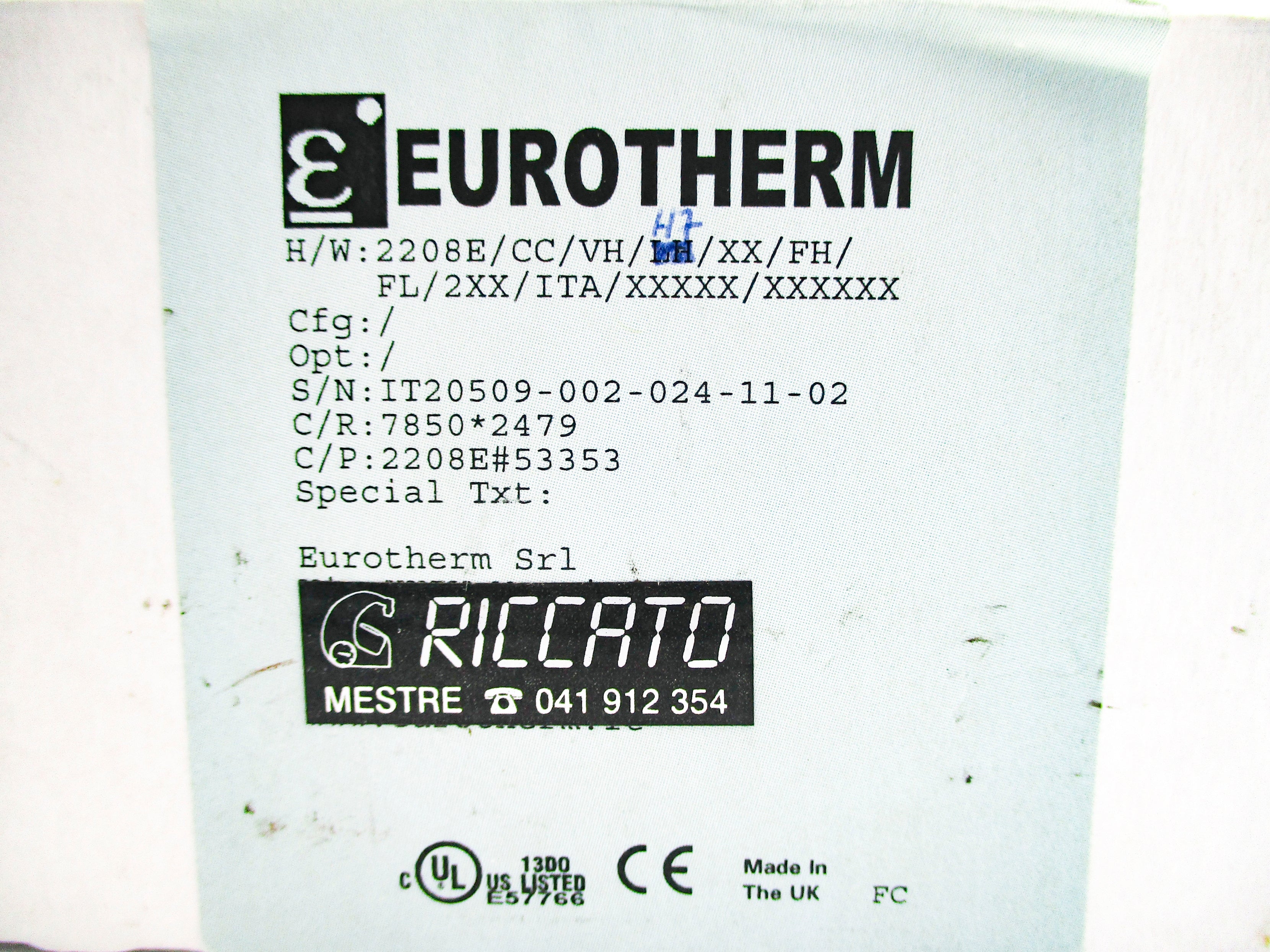 EUROTHERM 2208E/CC/VH/H7/XX/FH/FL/2XX/ITA/XXXXX/XXXXXX NSMP