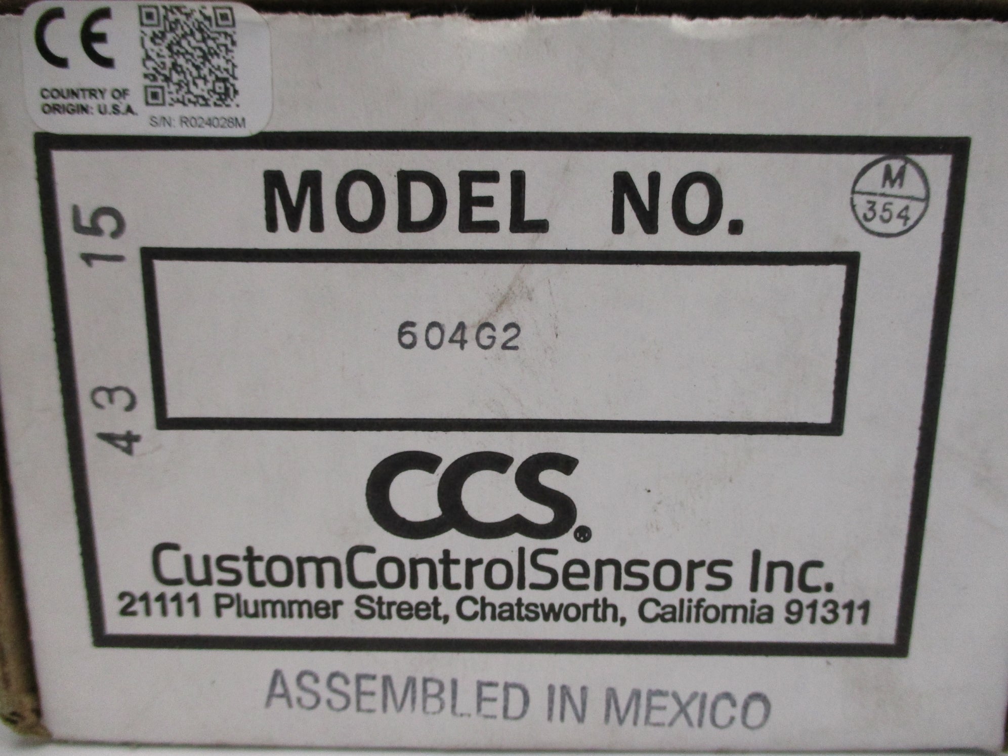 CUSTOM CONTROL SENSORS 604G2 NSMP