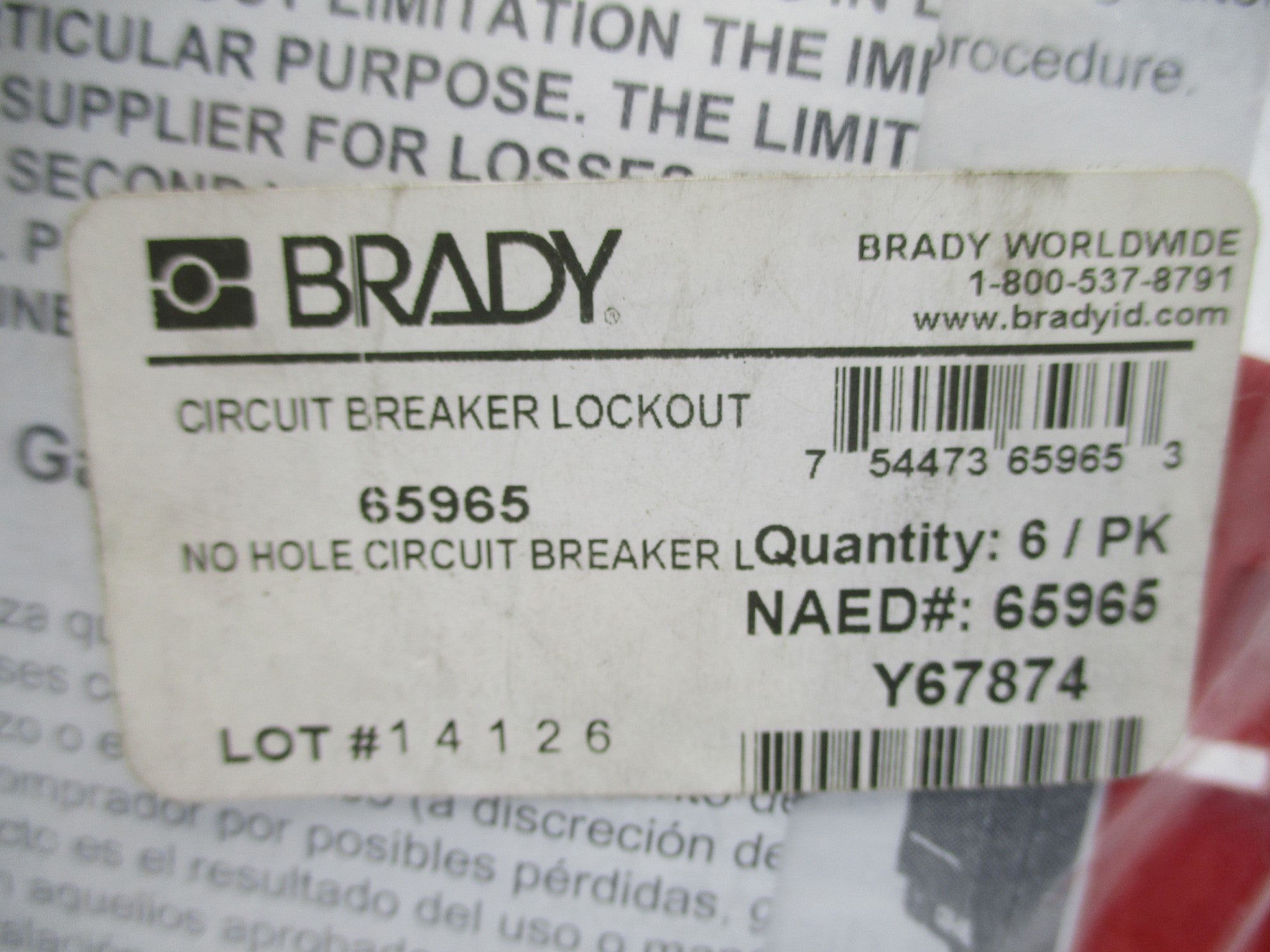 BRADY 65965 (PKG OF 6) NSMP