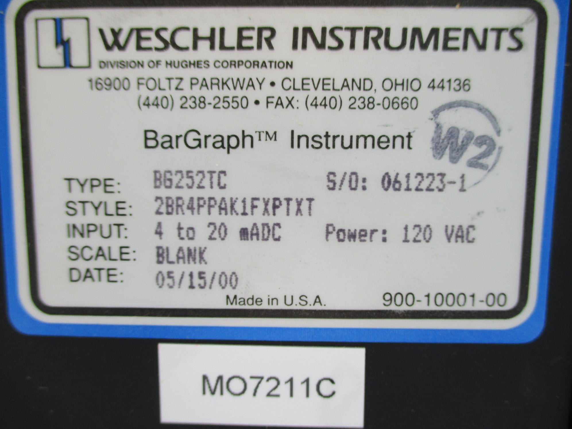 WESCHLER INSTRUMENTS BG252TC 2BR4PPAK1FXPTXT NSNP
