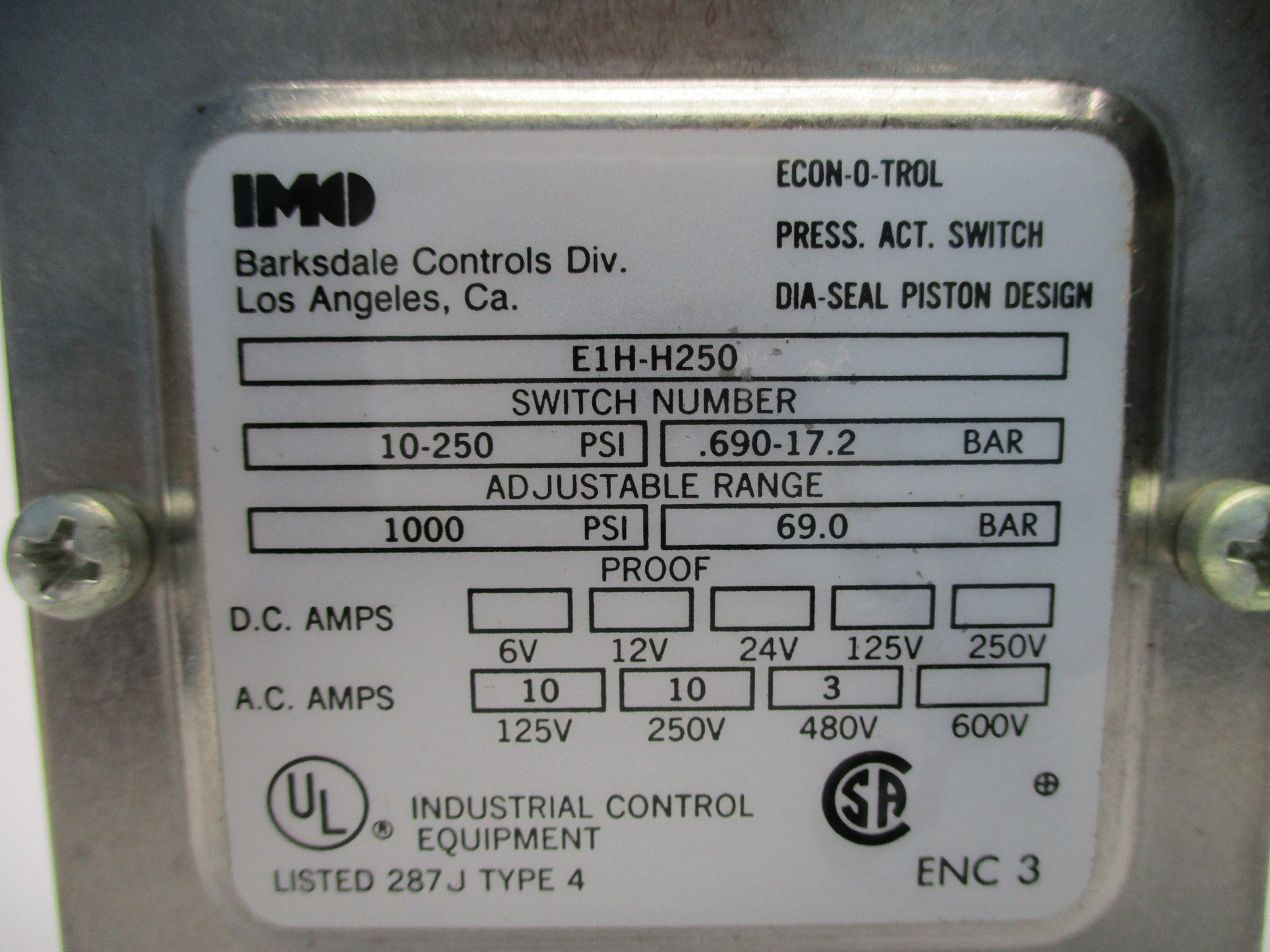 IMO E1H-H250 1000PSI NSNP