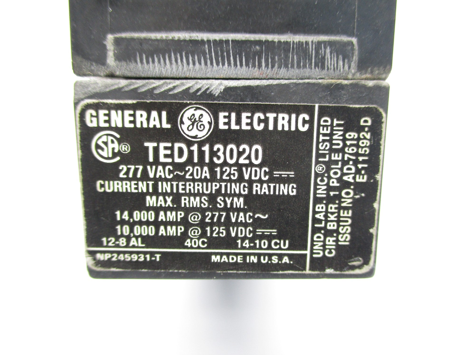 GENERAL ELECTRIC TED113020 277VAC 20A UNMP