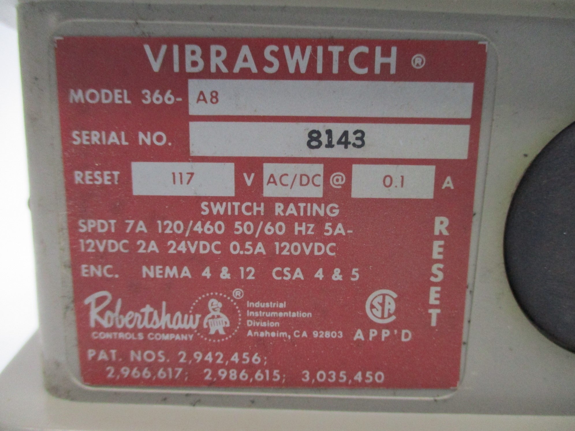 ROBERTSHAW 366-A8 NSNP