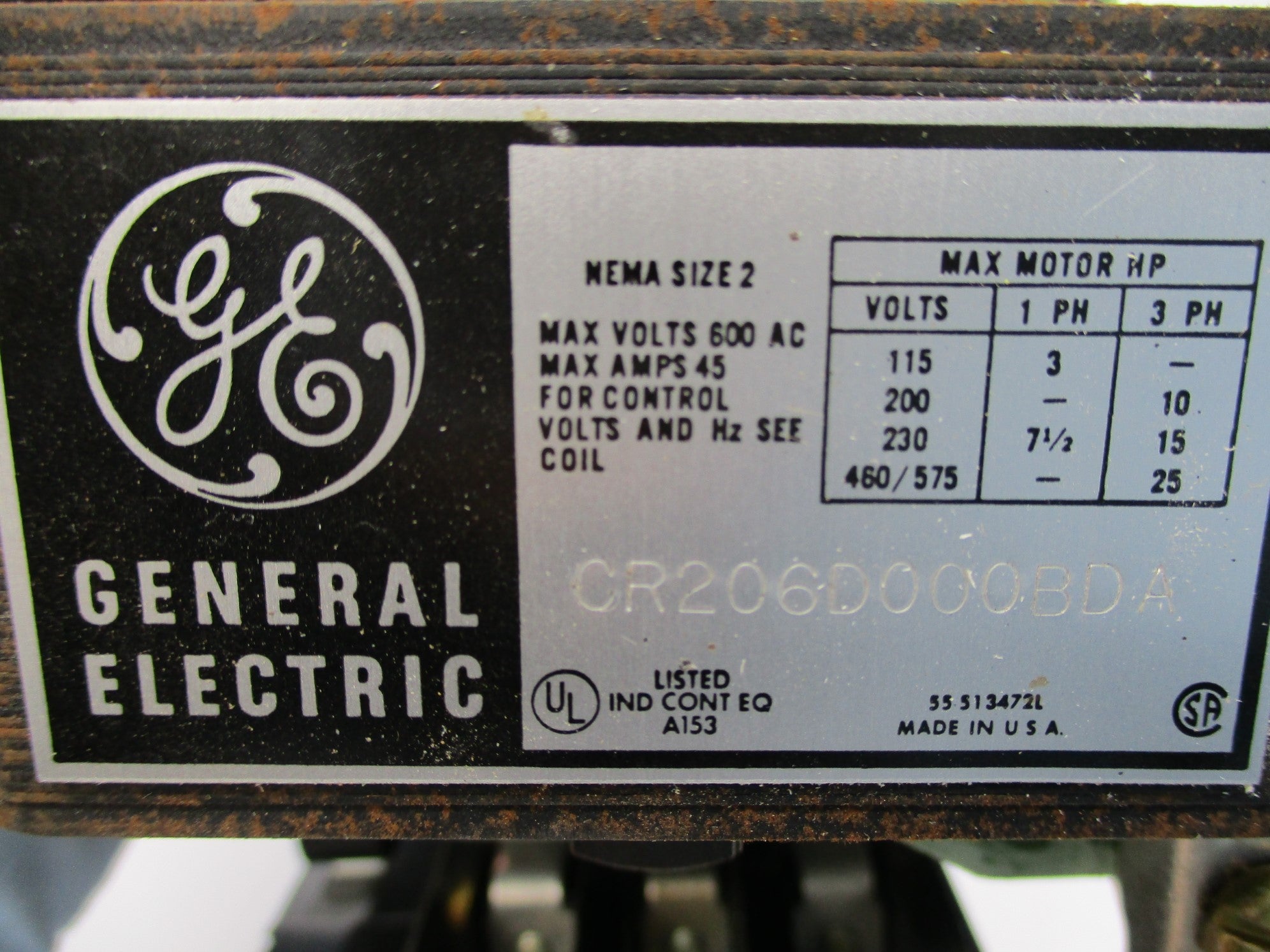 GENERAL ELECTRIC CR206D000BDA 45A 400/480V NSNP
