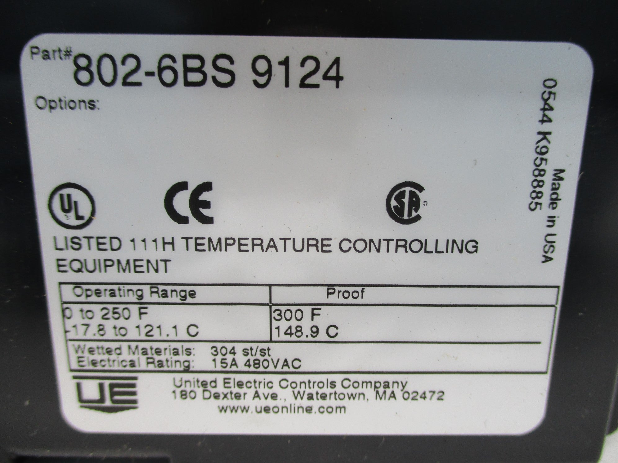 UNITED ELECTRIC CONTROLS 802-6BS-9124 NSNP