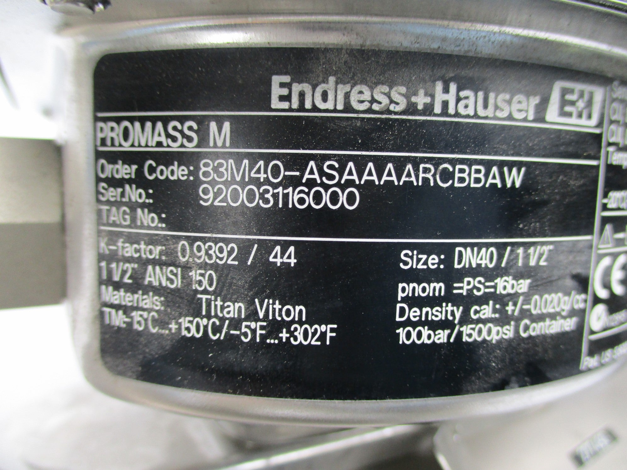 ENDRESS+HAUSER PROMASS M 83M40-ASAAAARCBBAW 1500PSI UNMP