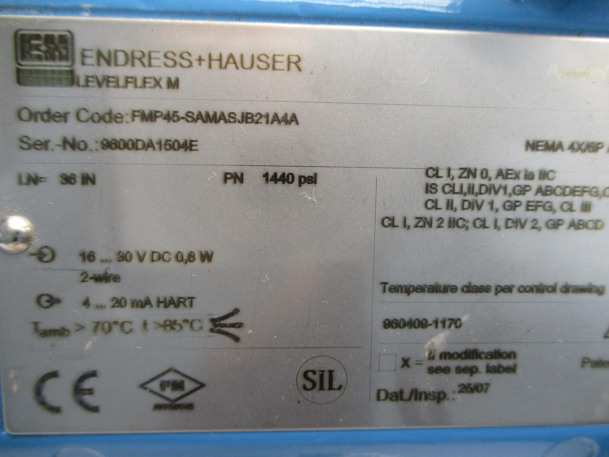 ENDRESS+HAUSER FMP45-SAMASJB21A4A 1440PSI UNMP