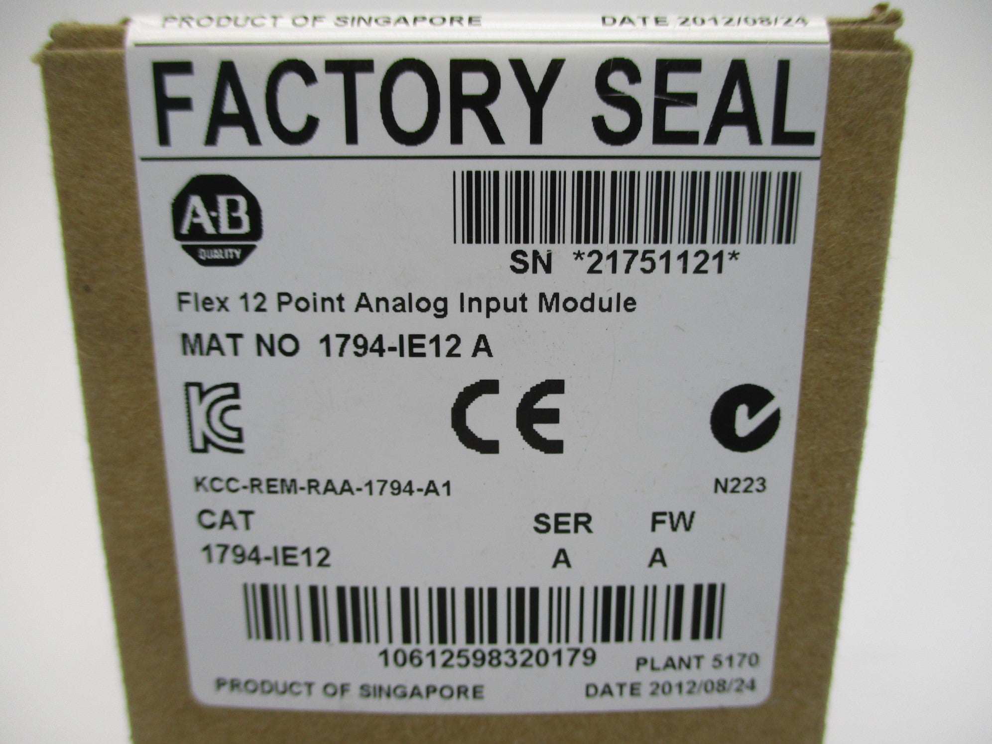 ALLEN BRADLEY 1794-IE12 SER. A F/W A DATE: 2012 NSFS