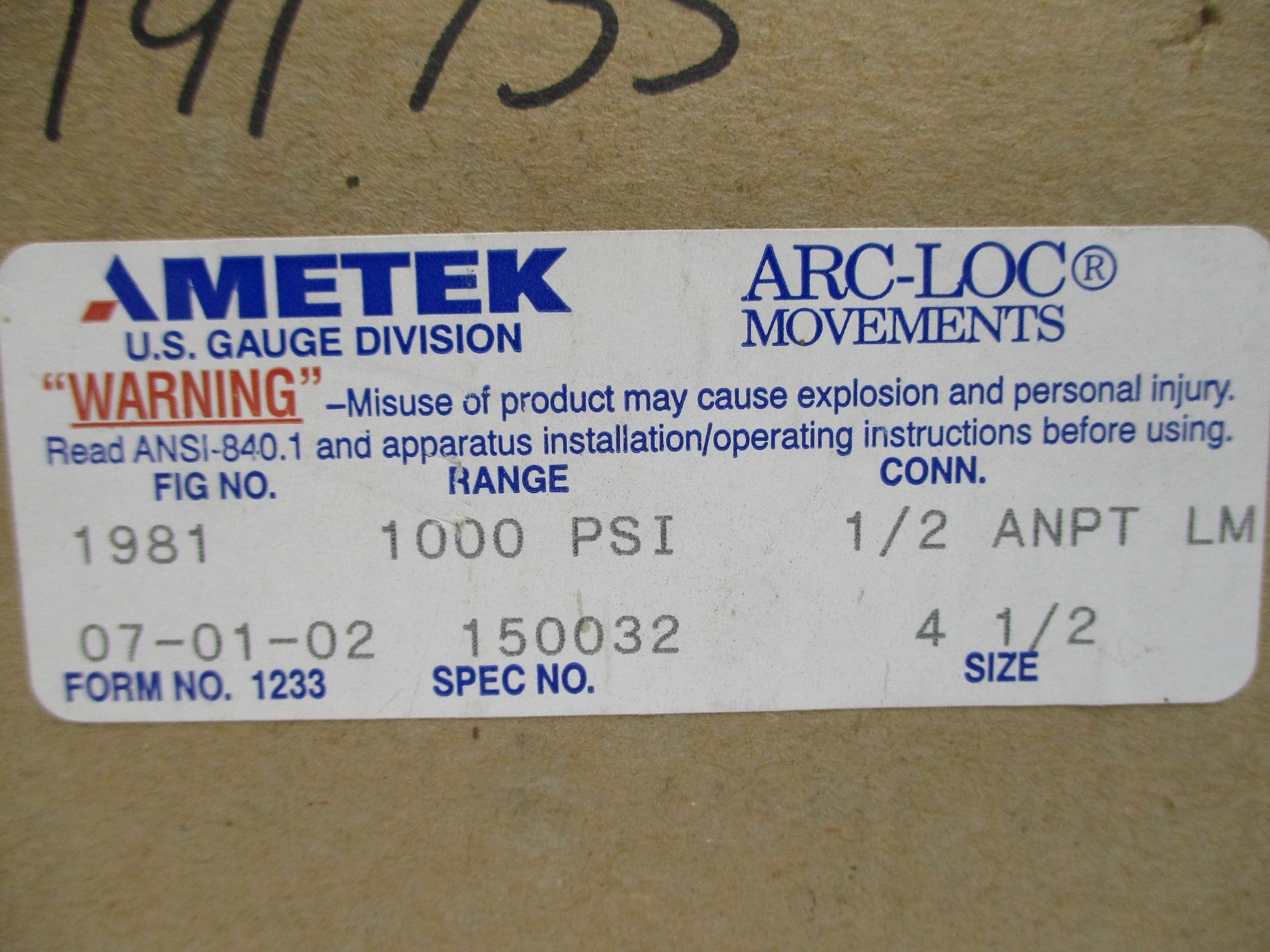 AMETEK 150032 0-1000PSI NSMP