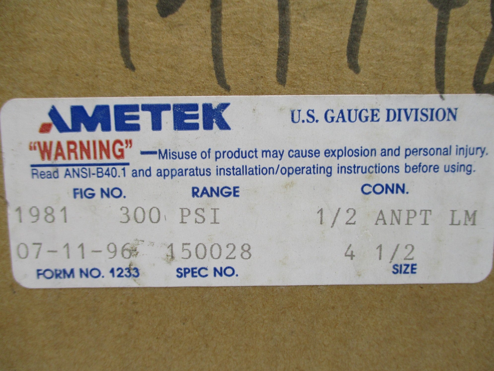 AMETEK 150028 0-300PSI NSMP