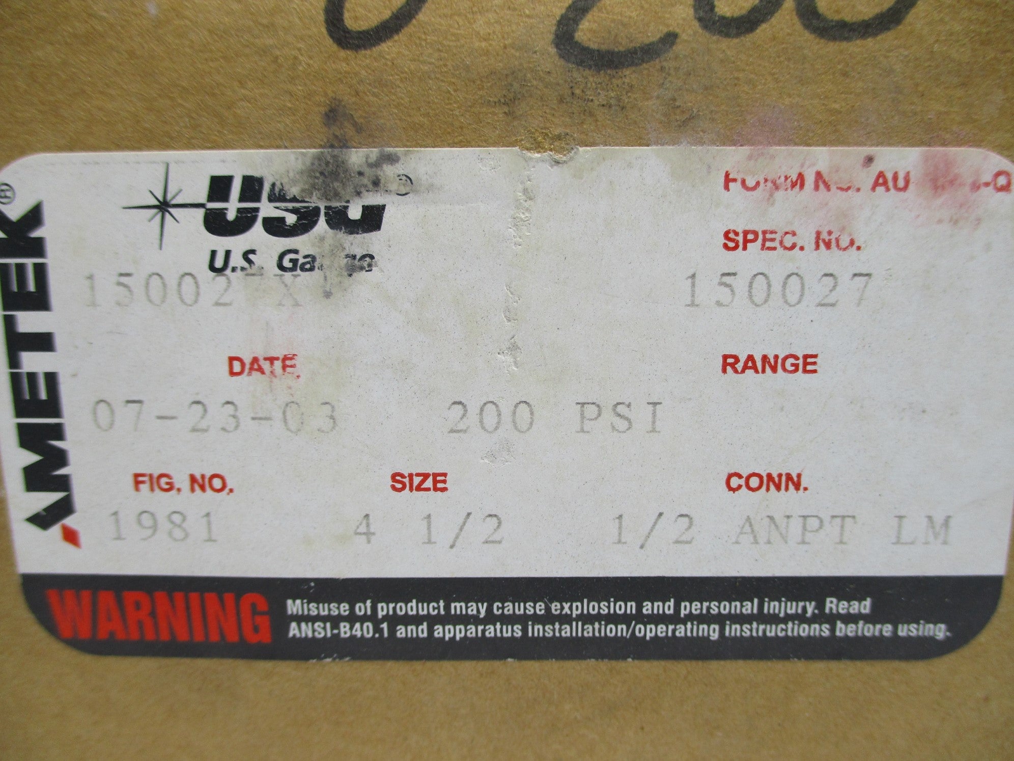 AMETEK 150027X 0-200PSI NSMP