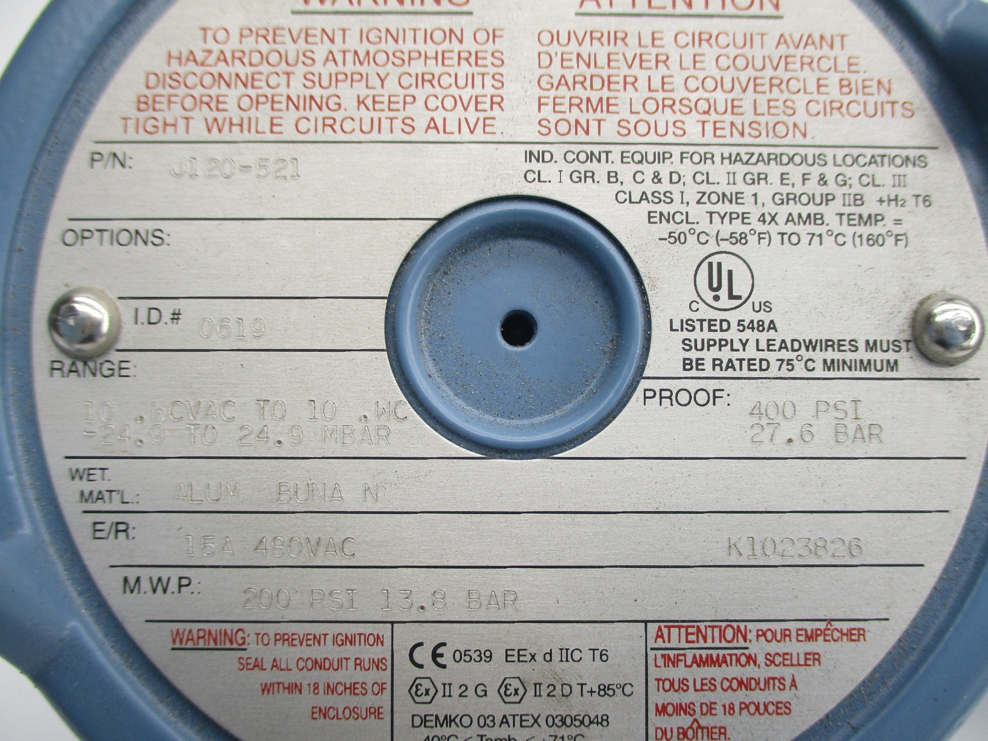 UNITED ELECTRIC CONTROLS J120-521 400PSI NSNP