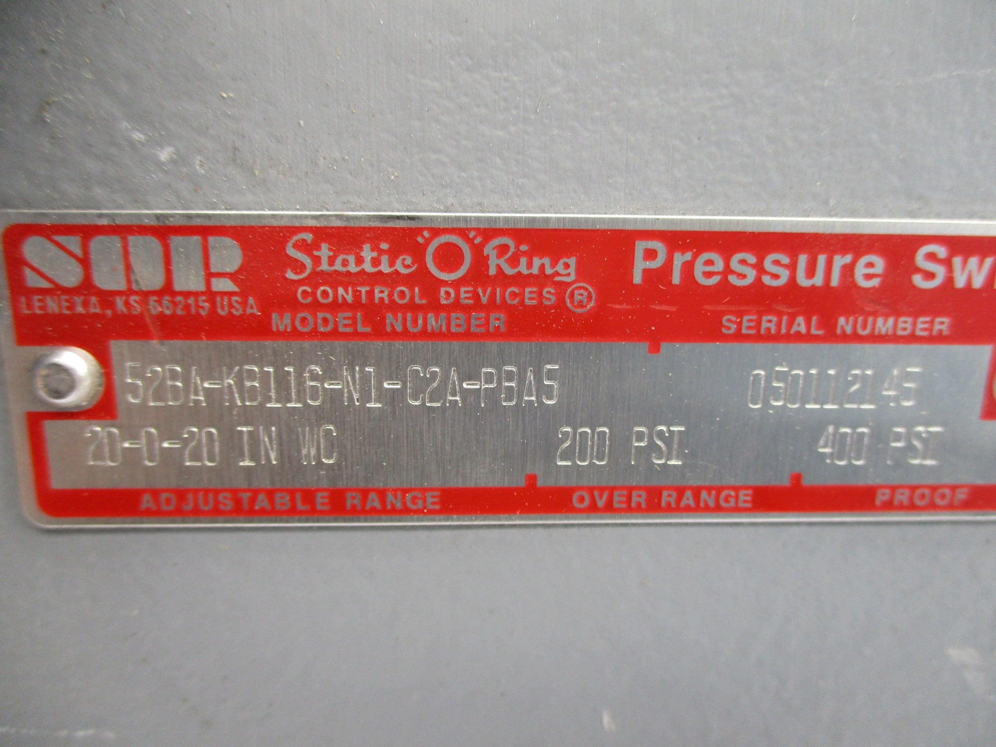 SOR 52BA-KB116-N1-C2A-PBA5 200PSI UNMP