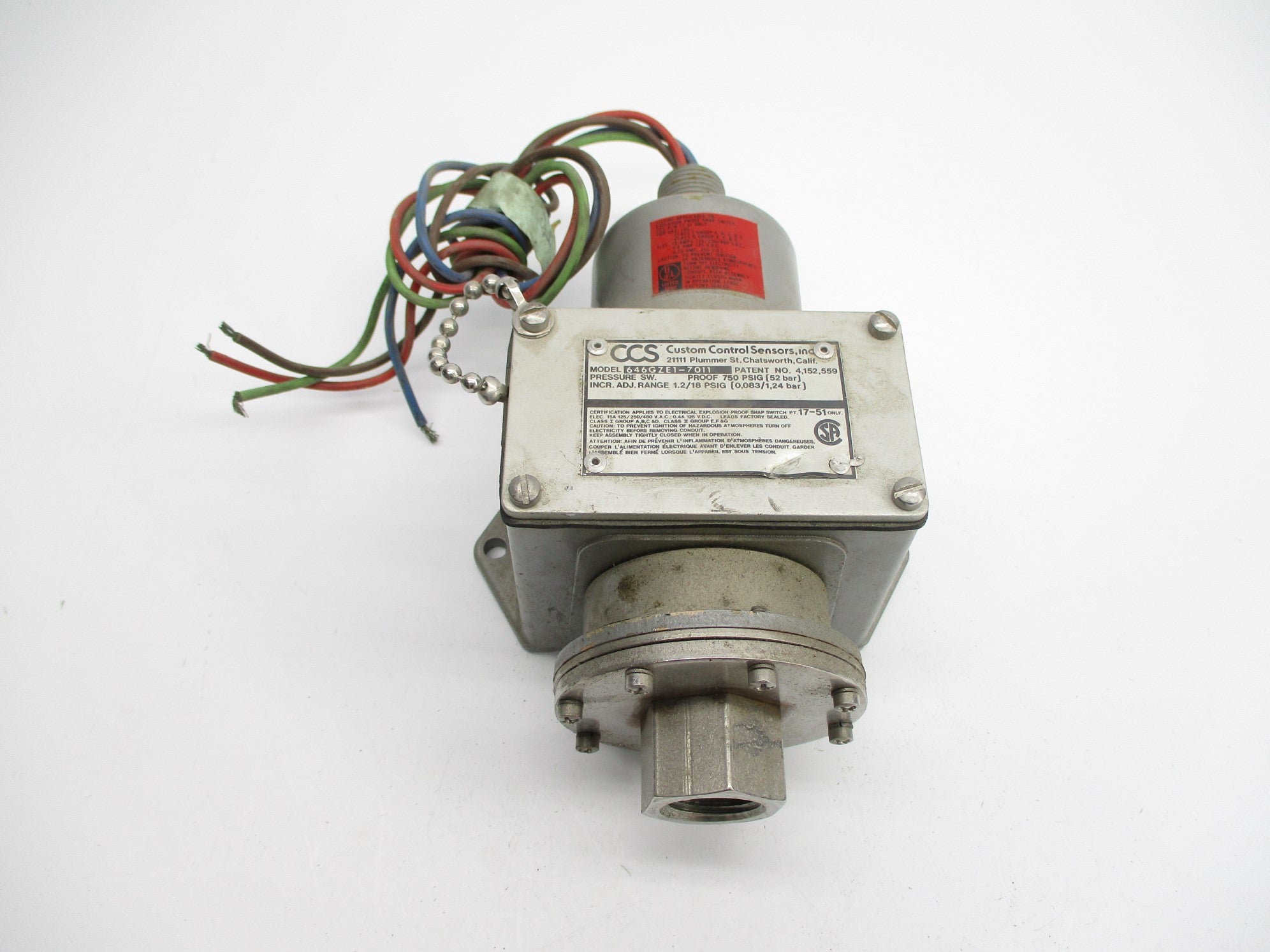 CUSTOM CONTROL SENSORS 646GZE1-7011 1.2/18PSIG UNMP