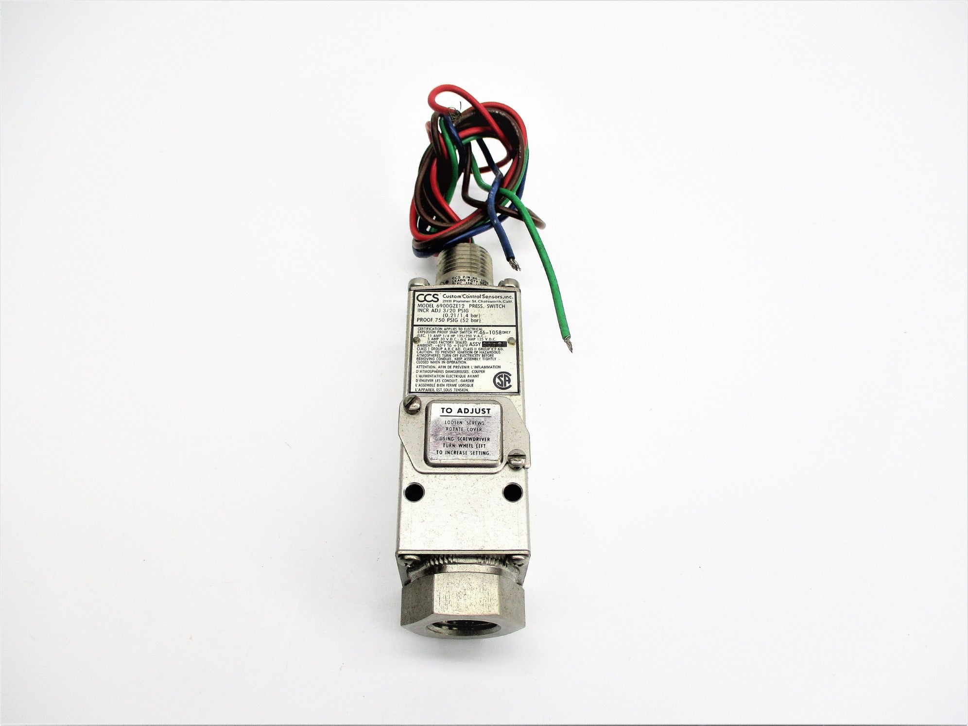 CUSTOM CONTROL SENSORS 6900GZE12 3/20PSIG NSNP