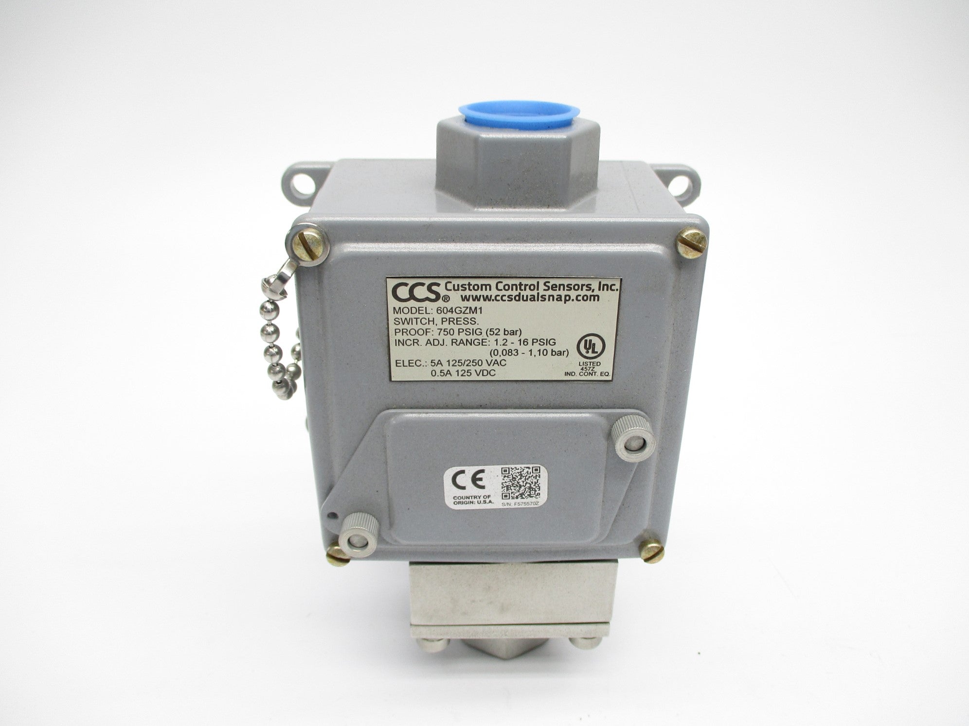CUSTOM CONTROL SENSORS 604GZM1 1.2/16PSIG NSMP