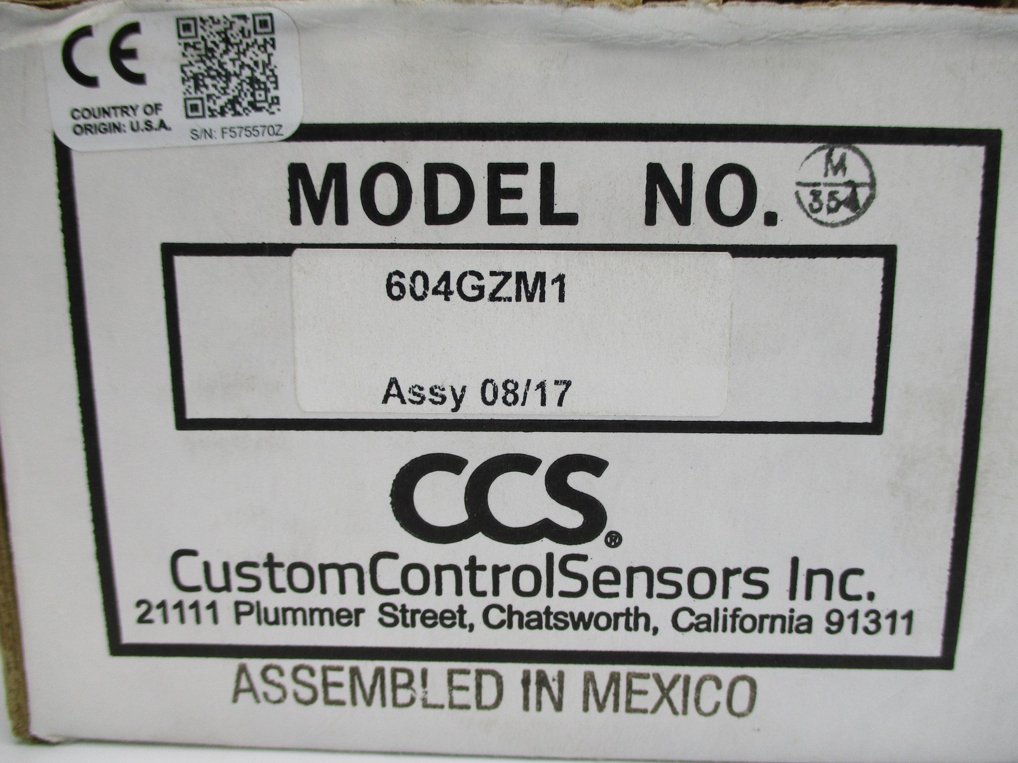 CUSTOM CONTROL SENSORS 604GZM1 1.2/16PSIG NSMP