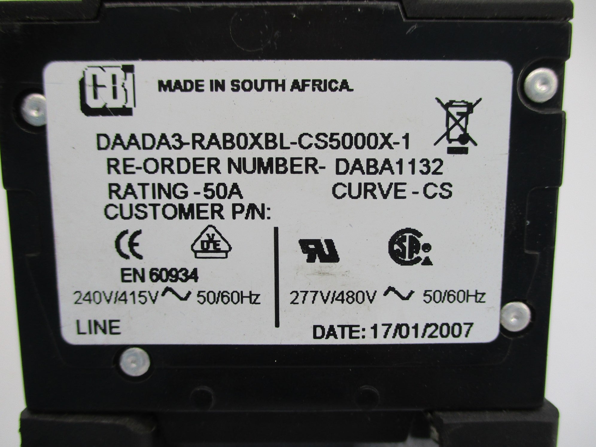 HY-MAG DAADA3-RAB0XBL-CS5000X-1 277/480V 50A NSNP