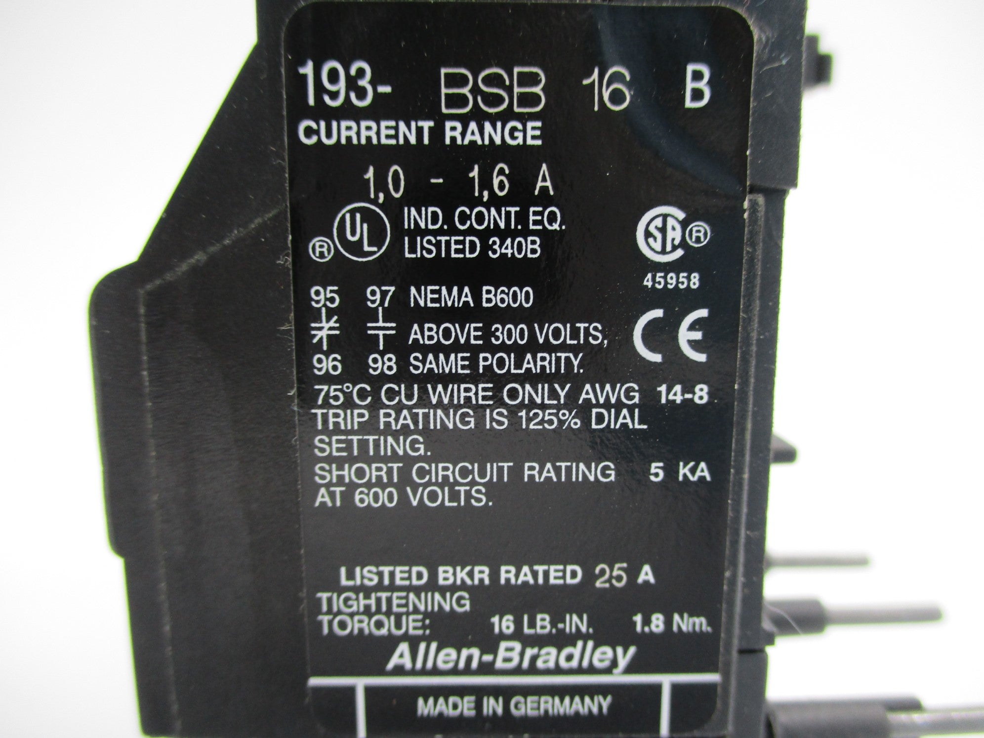 INDUSTRIAL SPARE PART 193-BSB16 SER. B 1.0-1.6A NSNP