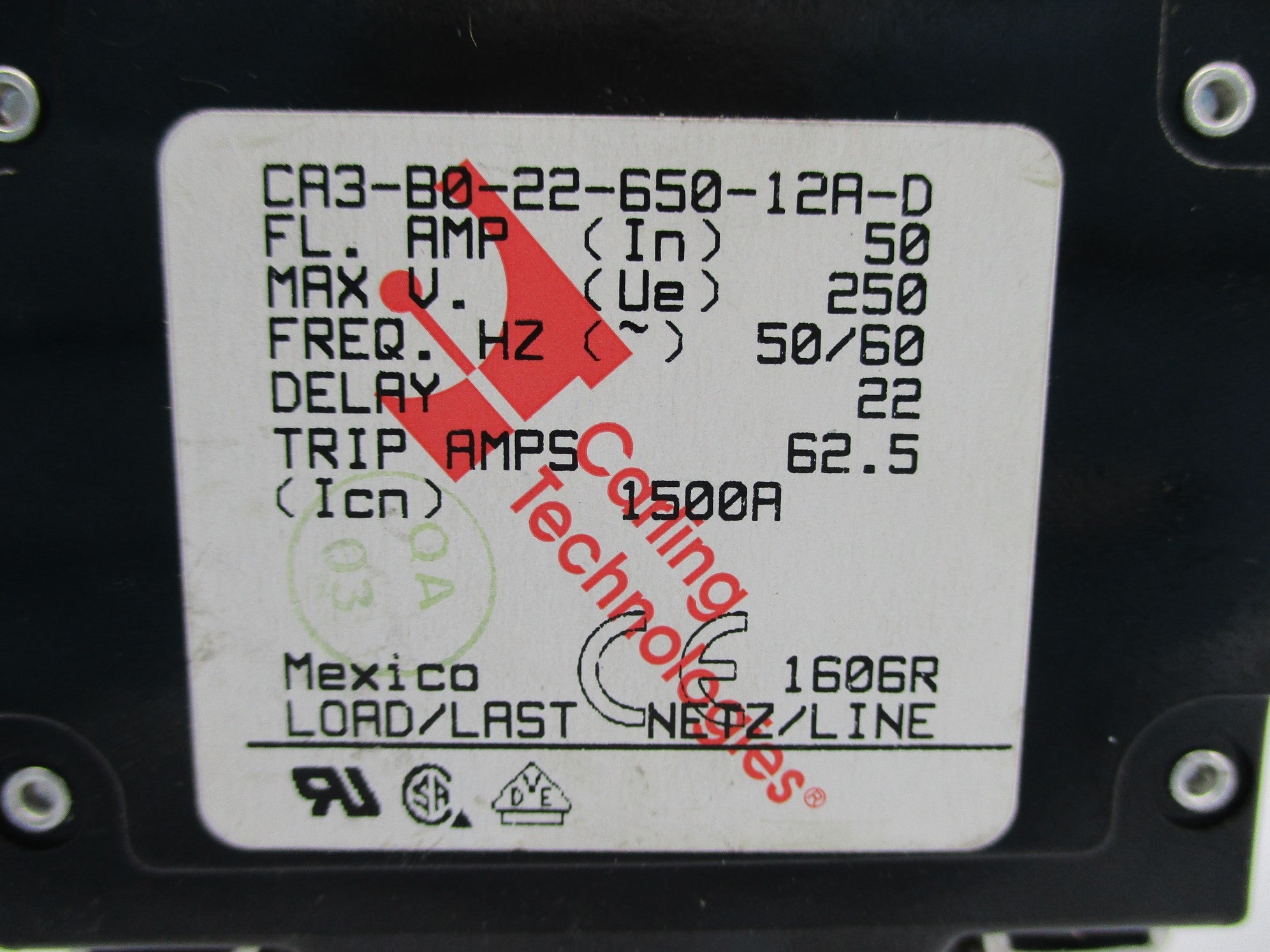 CARLING TECHNOLOGIES CA3-B0-22-650-12A-D 250V 50A NSNP
