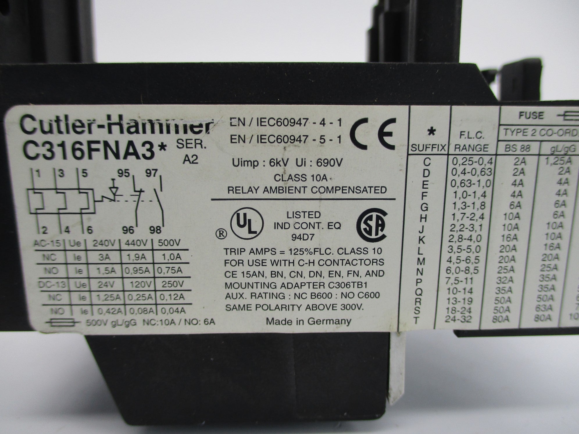 CUTLER HAMMER C316FNA3R SER. A2 13-19A 690V UNMP