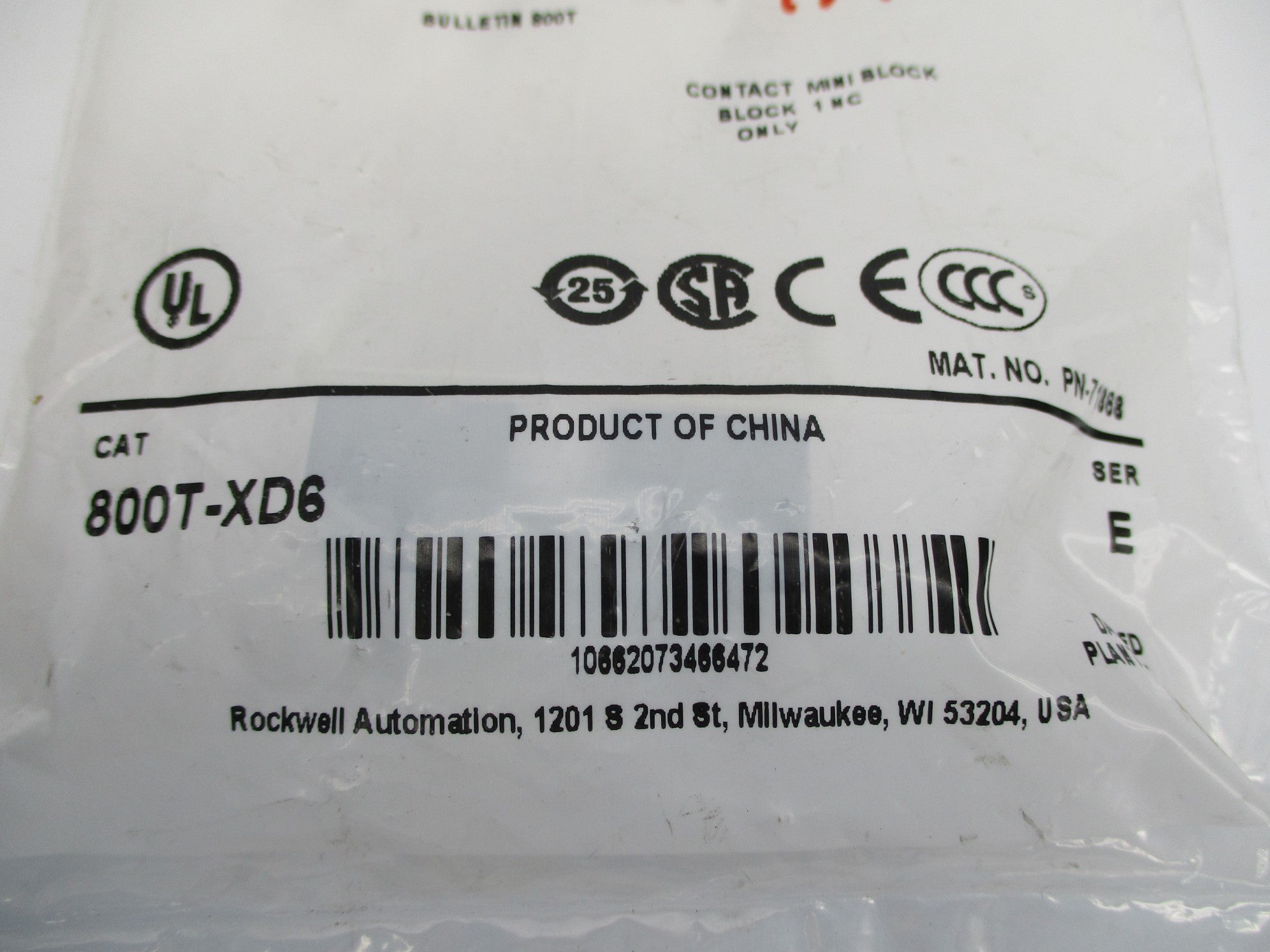 ALLEN BRADLEY 800T-XD6 SER. E NSNP