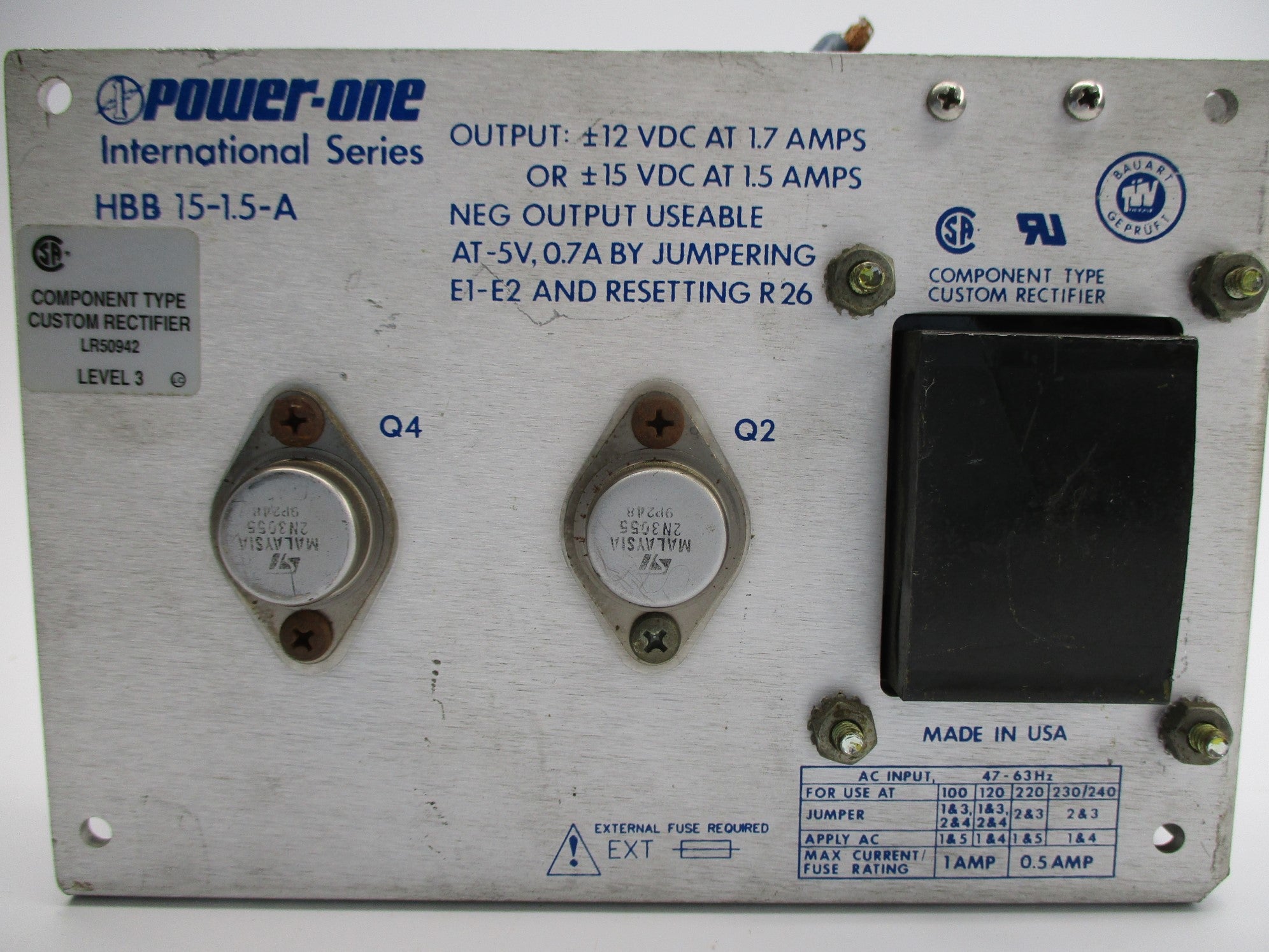 POWER-ONE HBB15-1.5-A 230/240VAC 1A UNMP